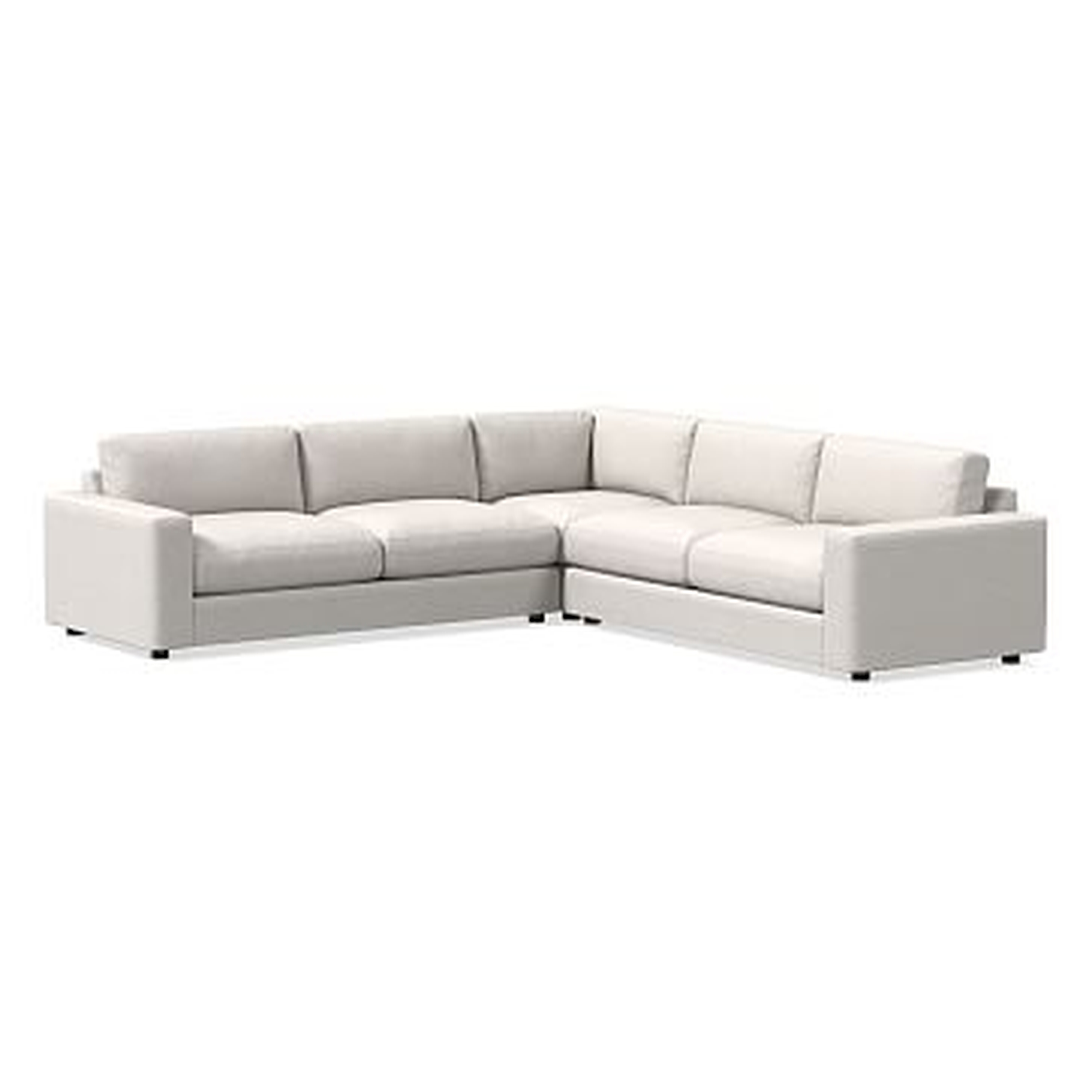Urban Sectional Set 07: Left Arm 3 Seater Sofa, Corner, Right Arm 2 Seater Sofa, Poly, Performance Coastal Linen, White, Concealed Supports - West Elm
