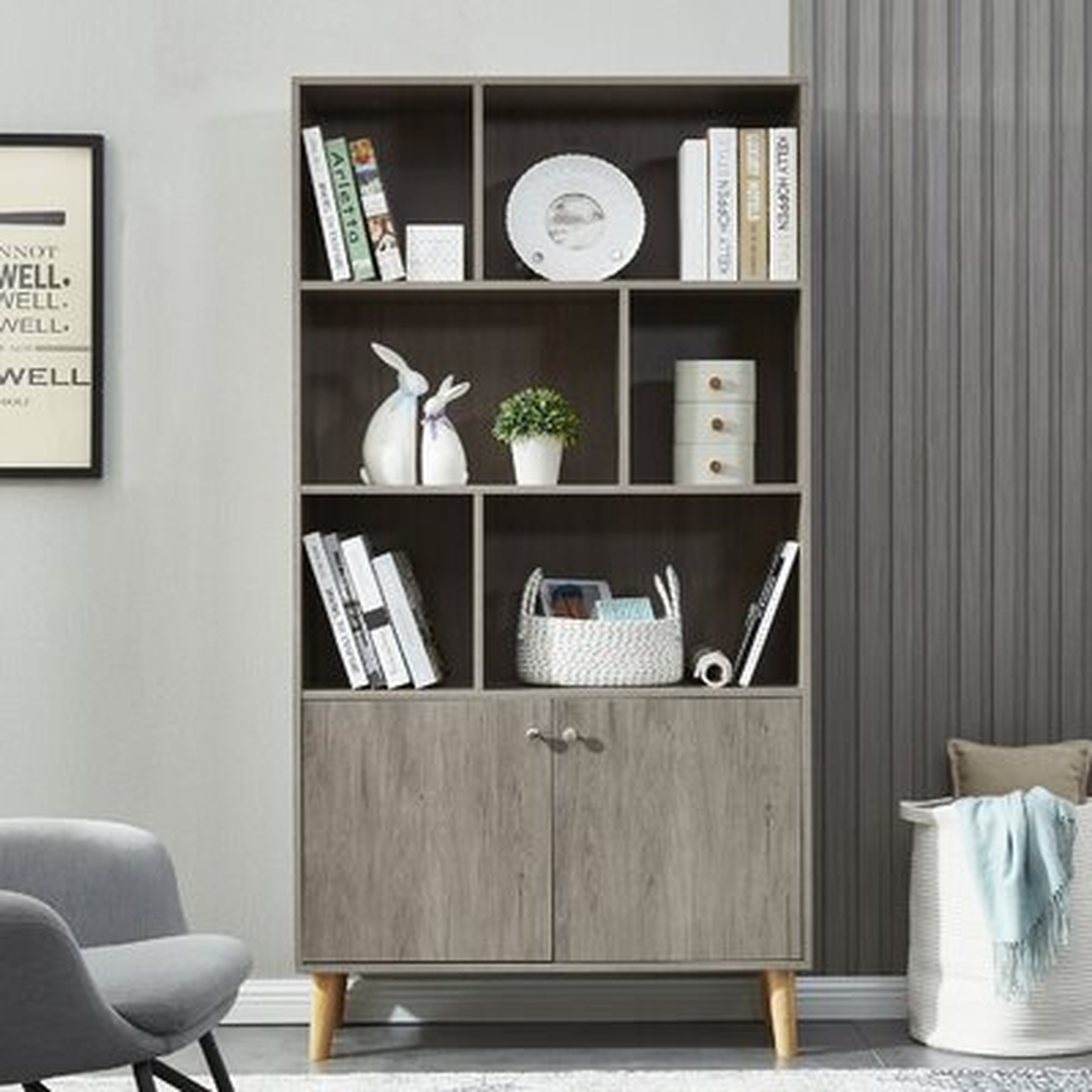 Bookcase, Storage Bookshelf With Doors,Oak - Wayfair