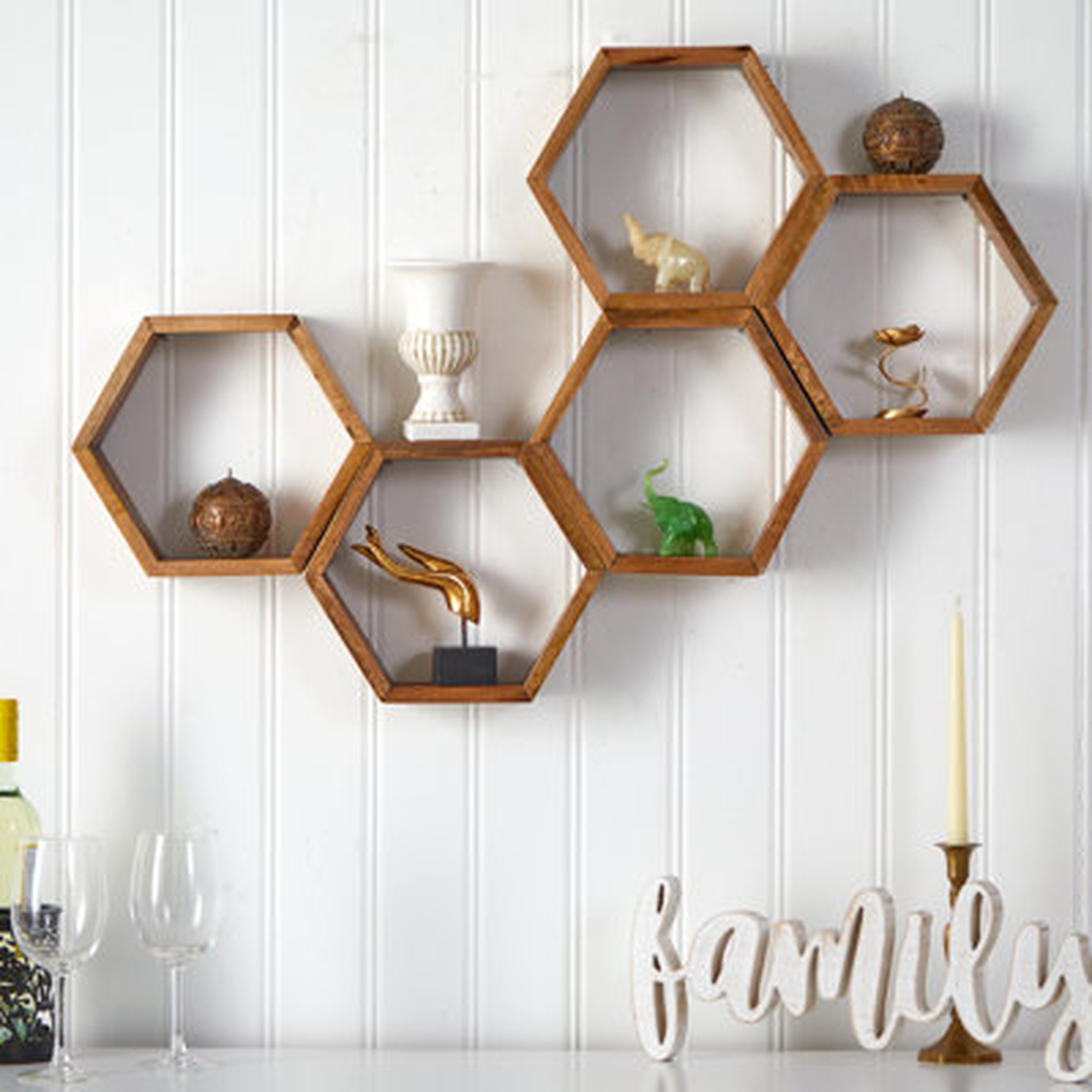 12In. Wooden Hexagon Floating Honeycomb Shelf (Set Of 5) - Wayfair