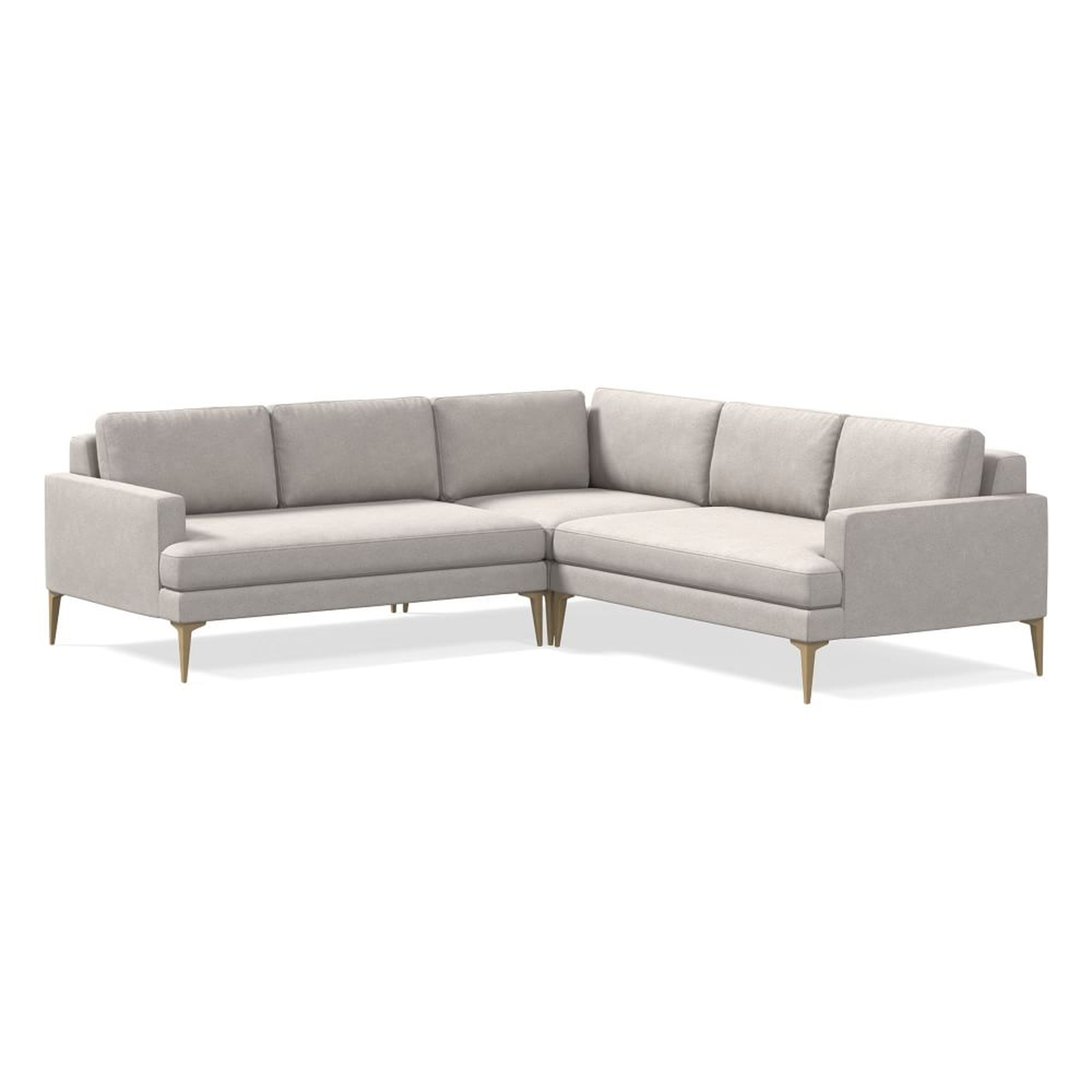 Andes 94" Multi Seat 3-Piece L-Shaped Sectional, Standard Depth, Distressed Velvet, Pearl Gray, BB - West Elm