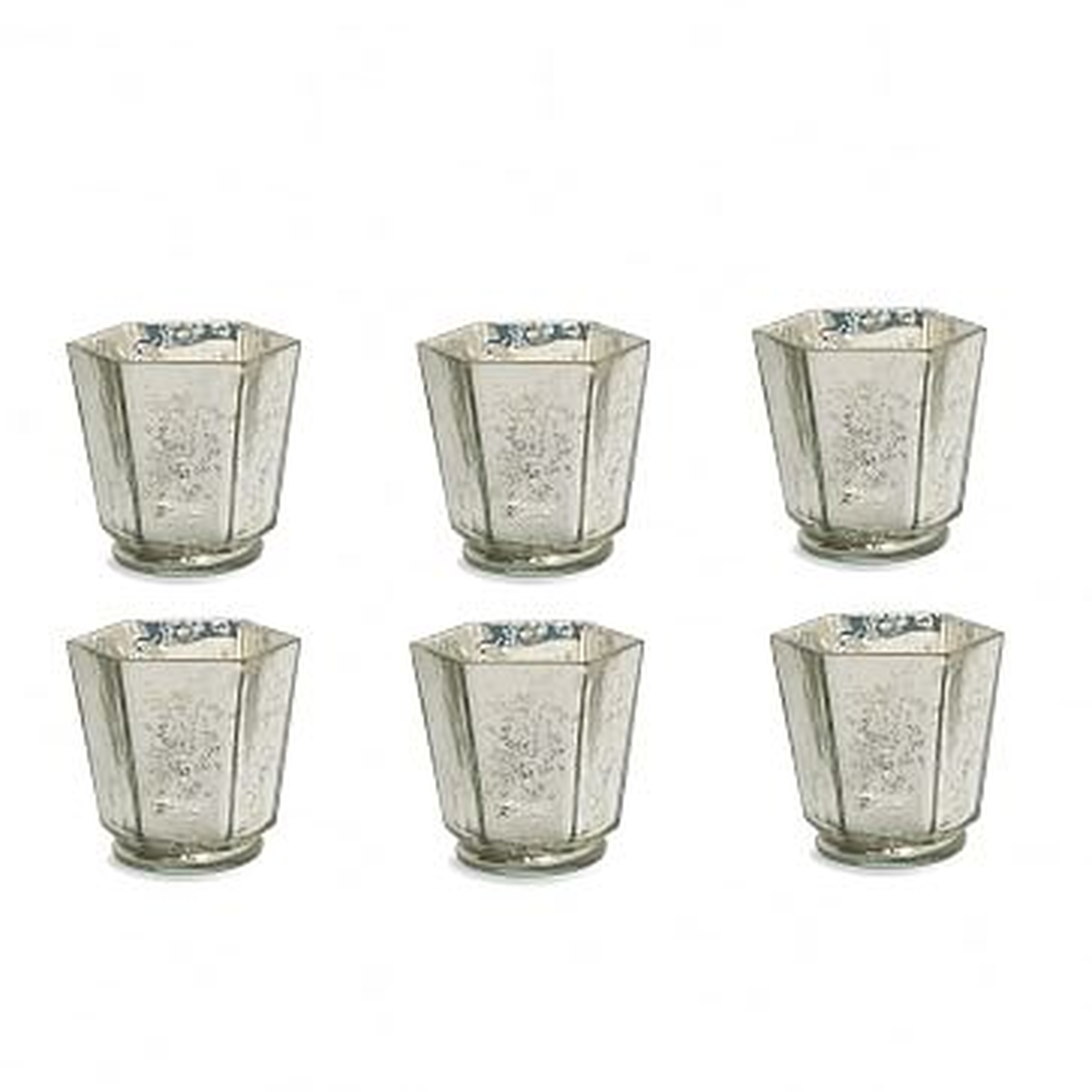 Mercury Glass Candle Holder, Set of 6, Hexagon, Silver - West Elm