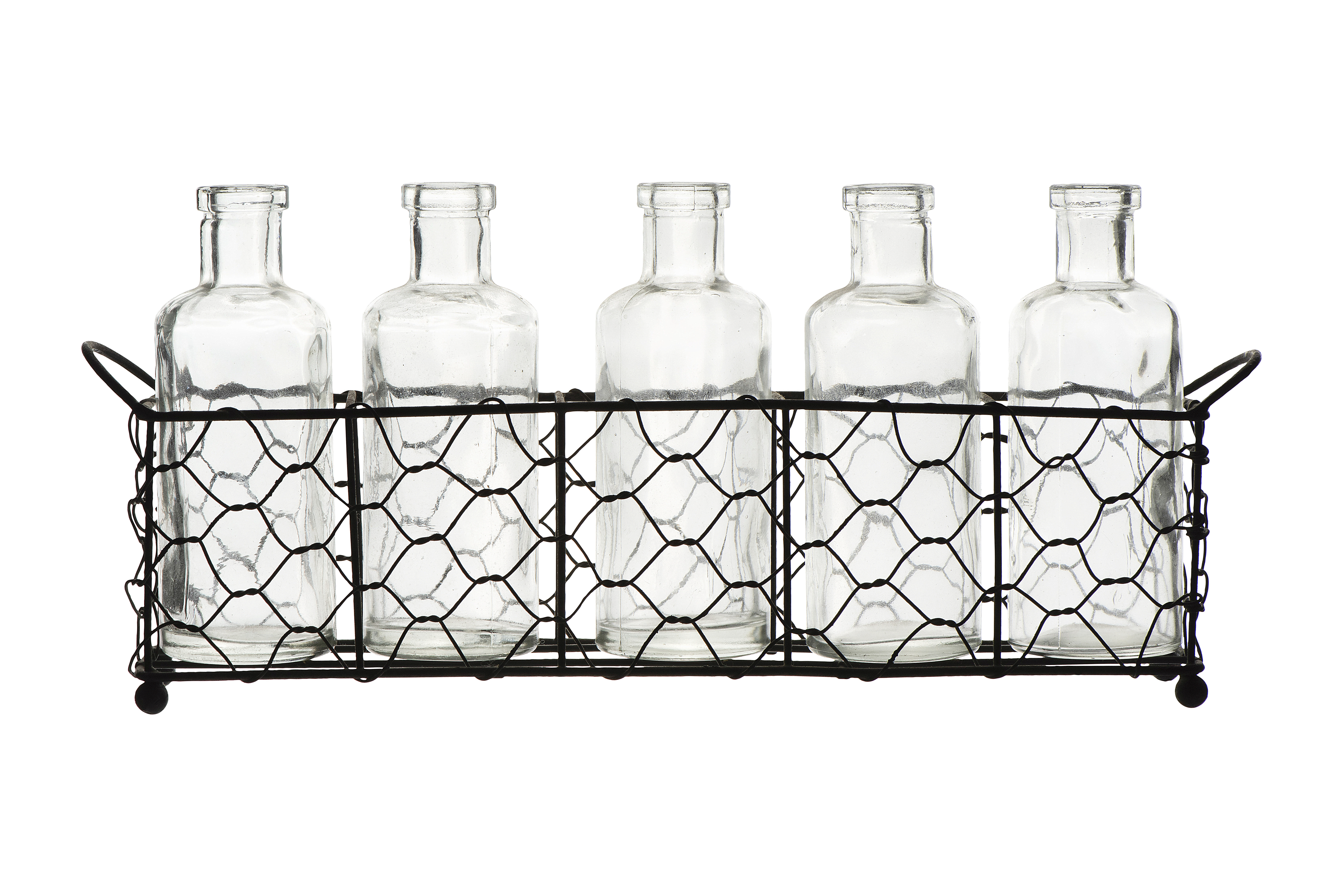 Wire Holder with 5 Glass Vase Bottles (Set of 6 Pieces) - Nomad Home