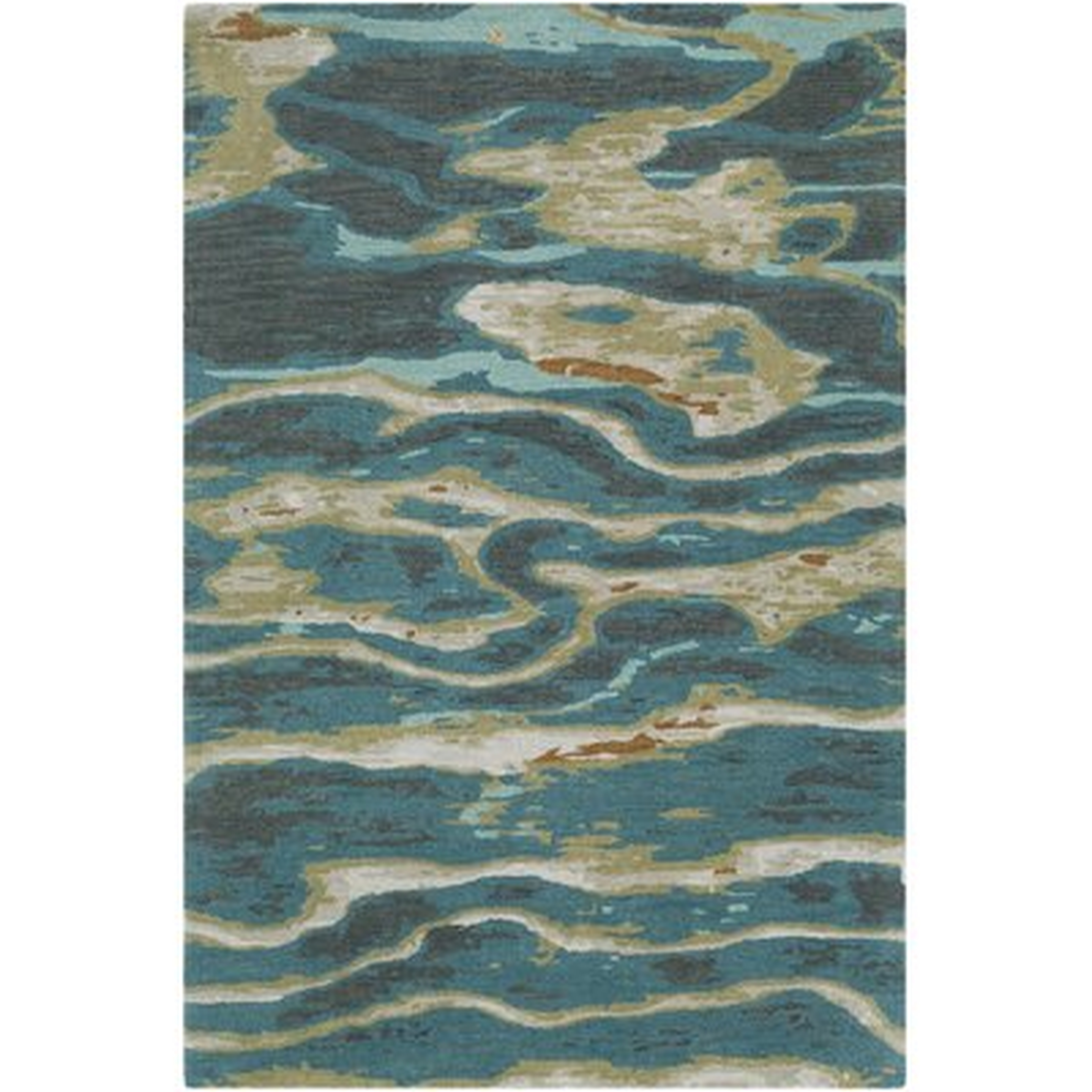 Bandino Abstract Handmade Tufted Wool Blue/Teal Area Rug - Wayfair
