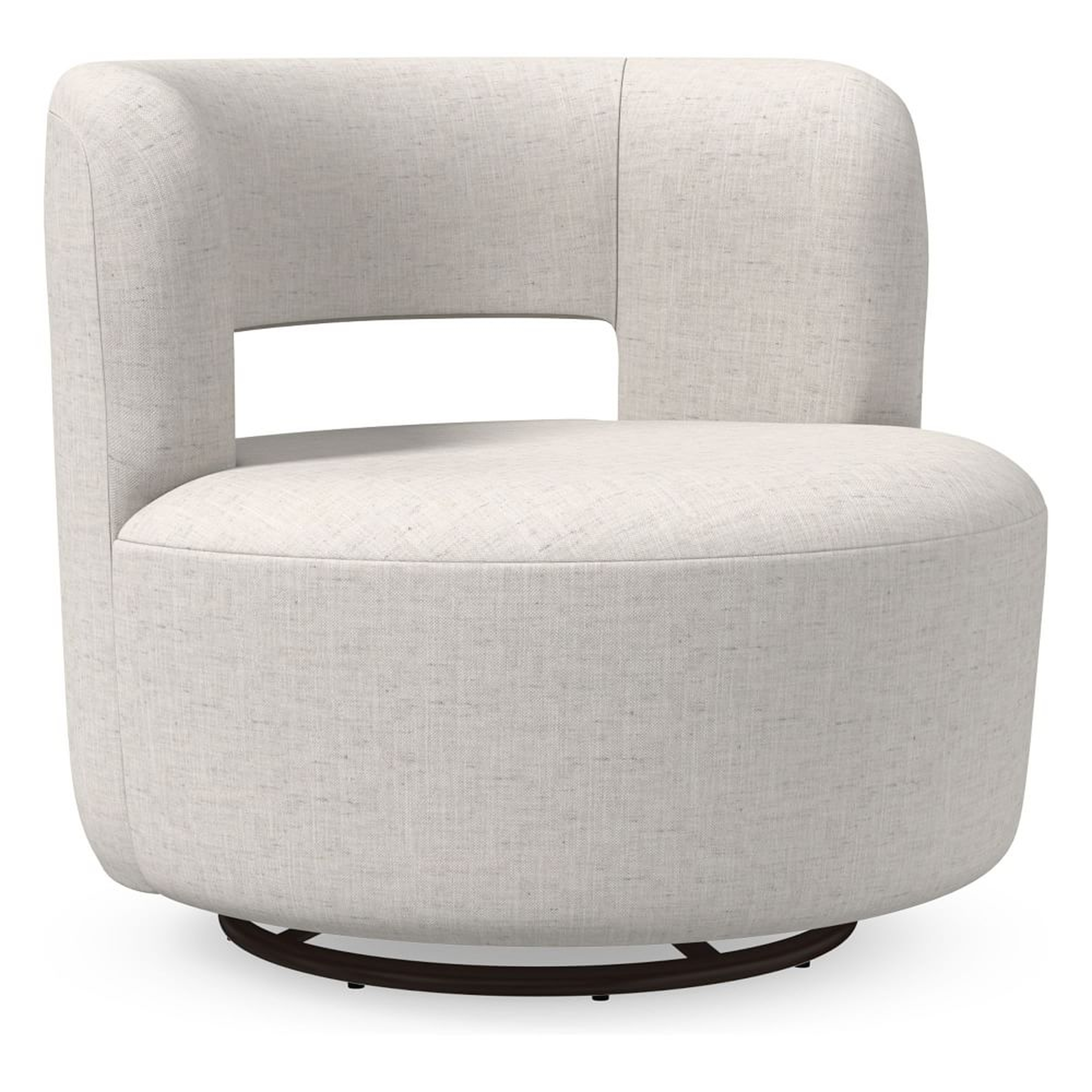 Millie Swivel Chair, Poly, Performance Coastal Linen, White, Concealed Supports - West Elm