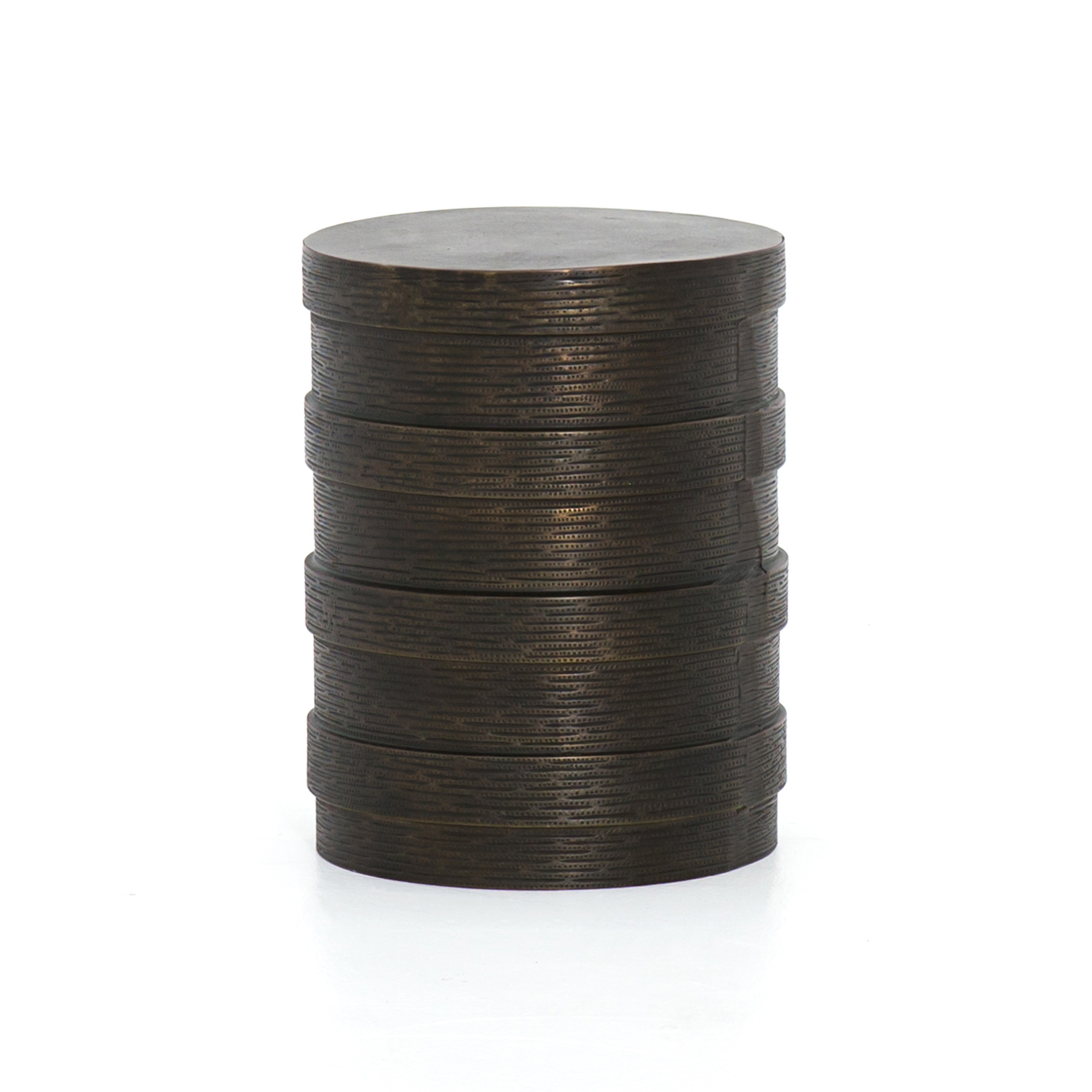 Trello Drum End Table-Textured Brass - Four Hands