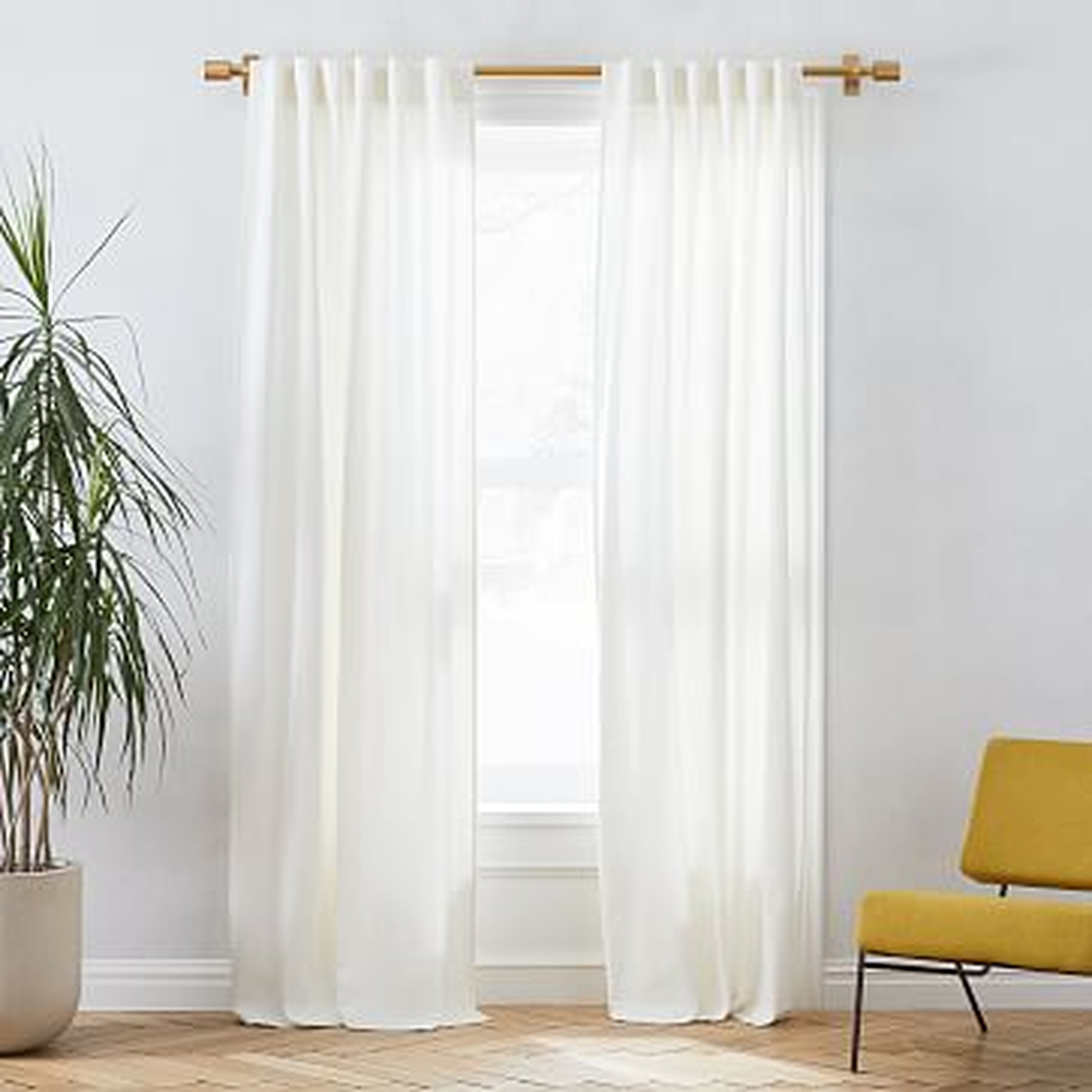 Linen Cotton Pole Pocket Curtain + Blackout Panel, White, 48"x108", Single - West Elm