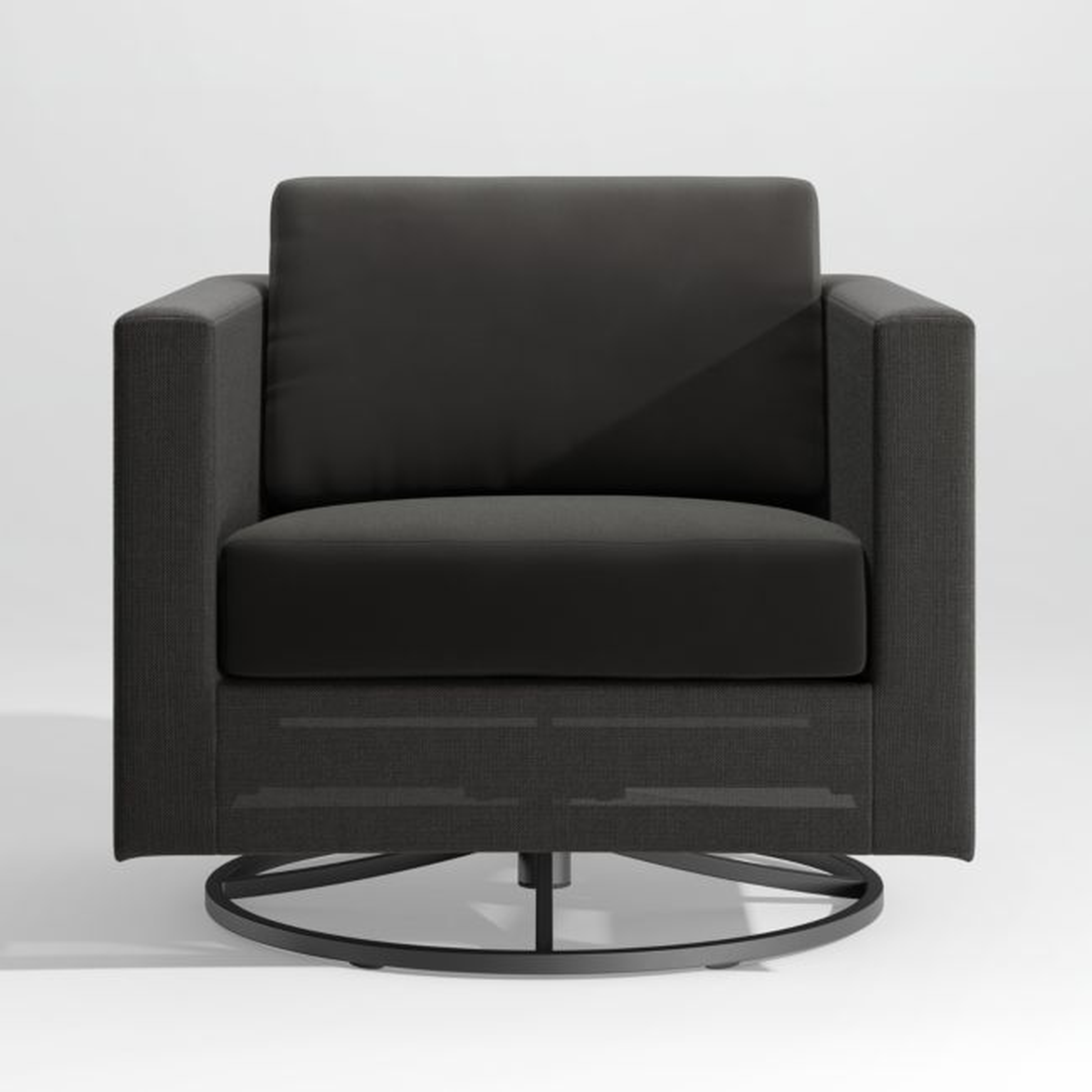 Dune Black Outdoor Swivel Lounge Chair with Black Cushions - Crate and Barrel
