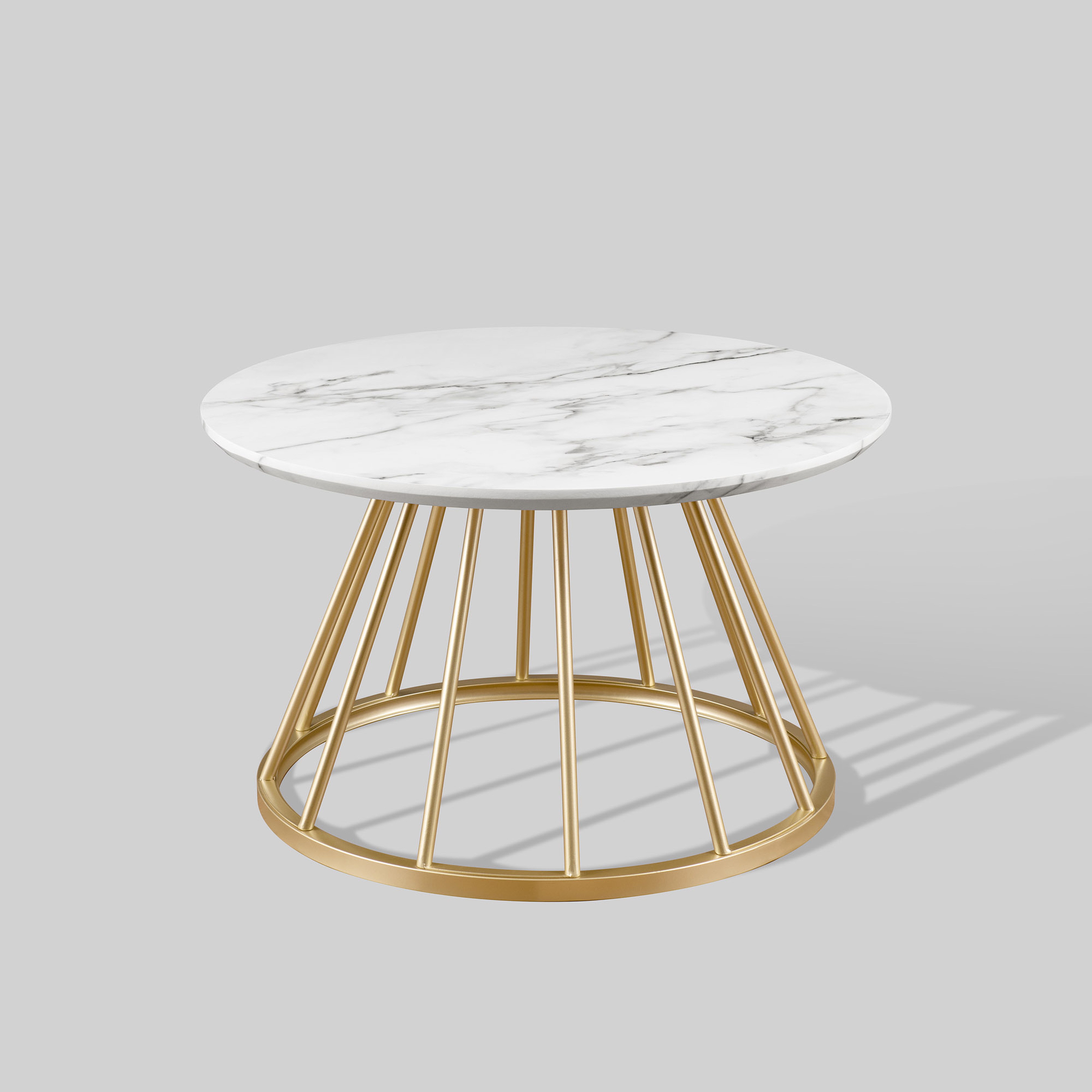 30" Modern Coffee Table with Metal Caged Base - White Marble/Gold - Walker Edison
