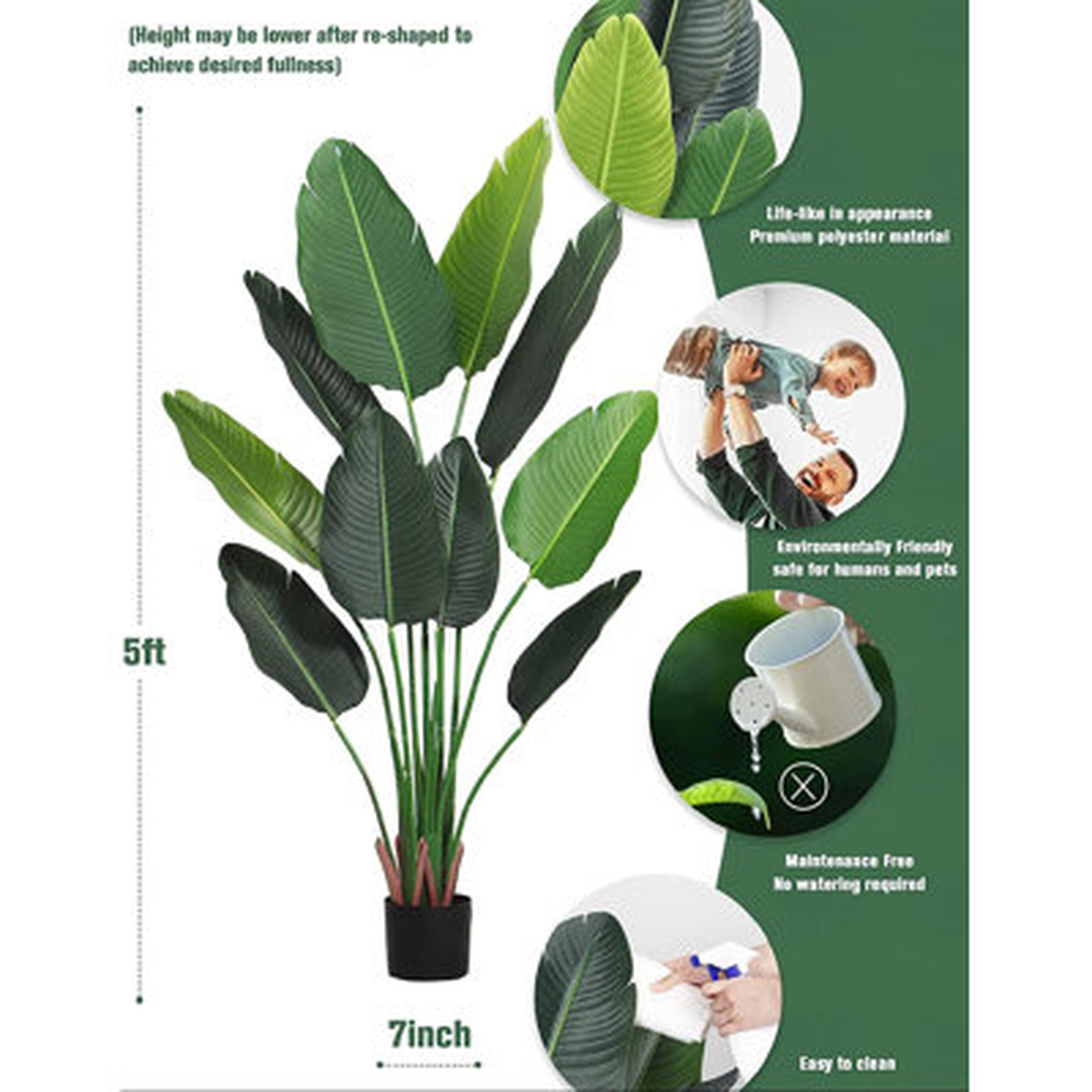 5 Ft Tall Artificial Banana Leaf Plant, Green - Wayfair