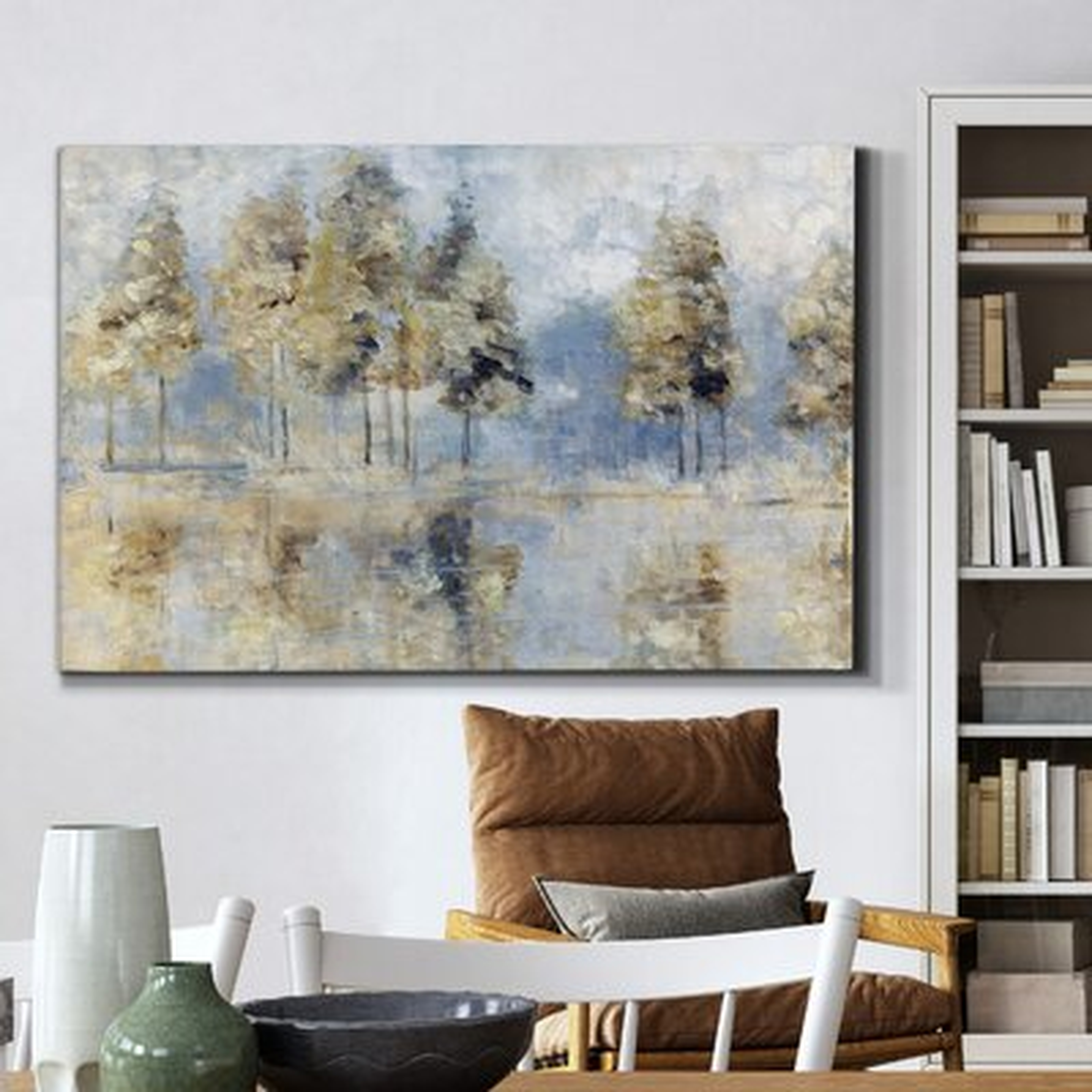 Blue Golden Forest - Wrapped Canvas Painting Print - Wayfair