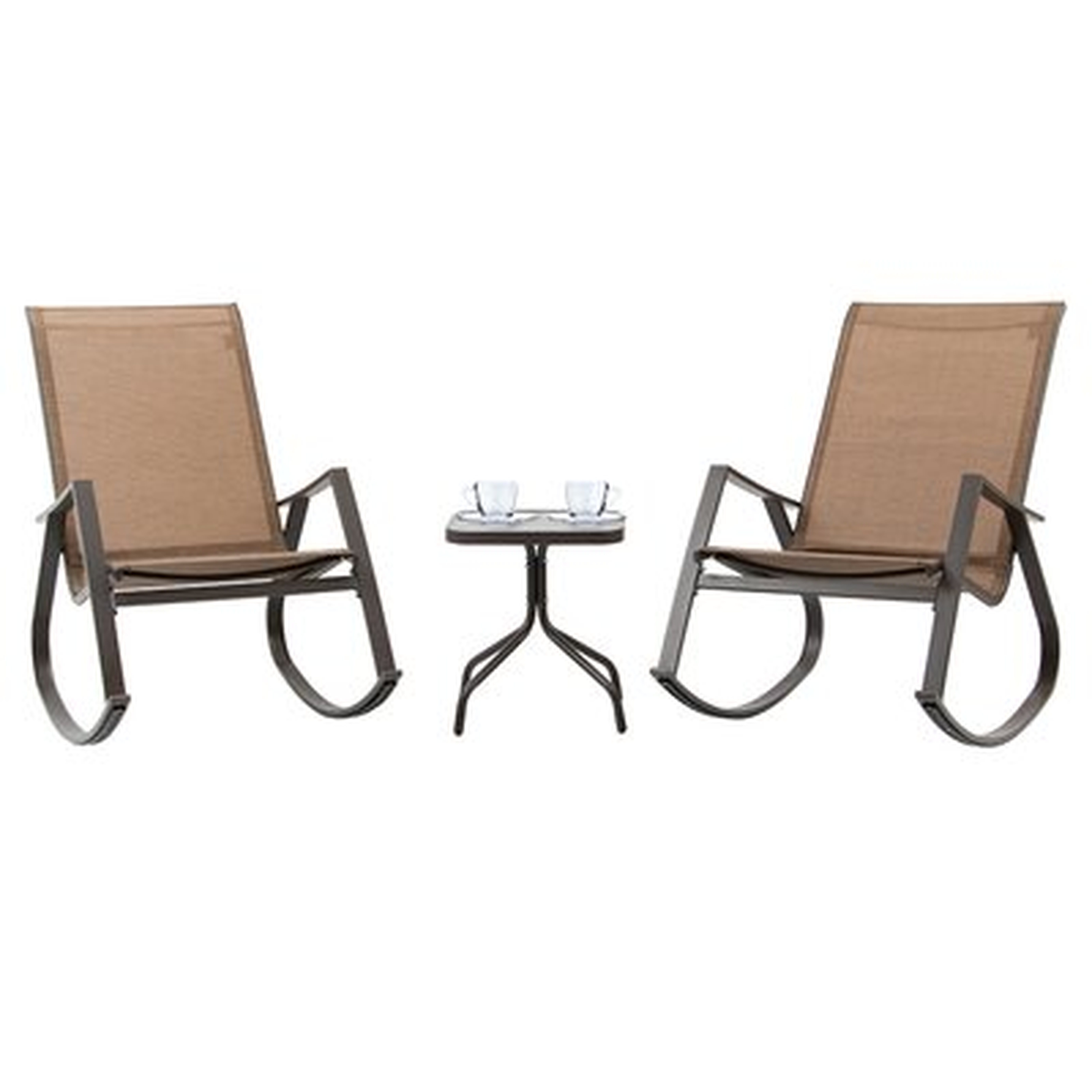 3 Pcs Patio Bistro Set, Rocking Chairs & Tempered Class Coffee Table, Outdoor Recliner Chairs All-weather Relaxation Set For Lawn Camping Beach Poolside (brown) - Wayfair