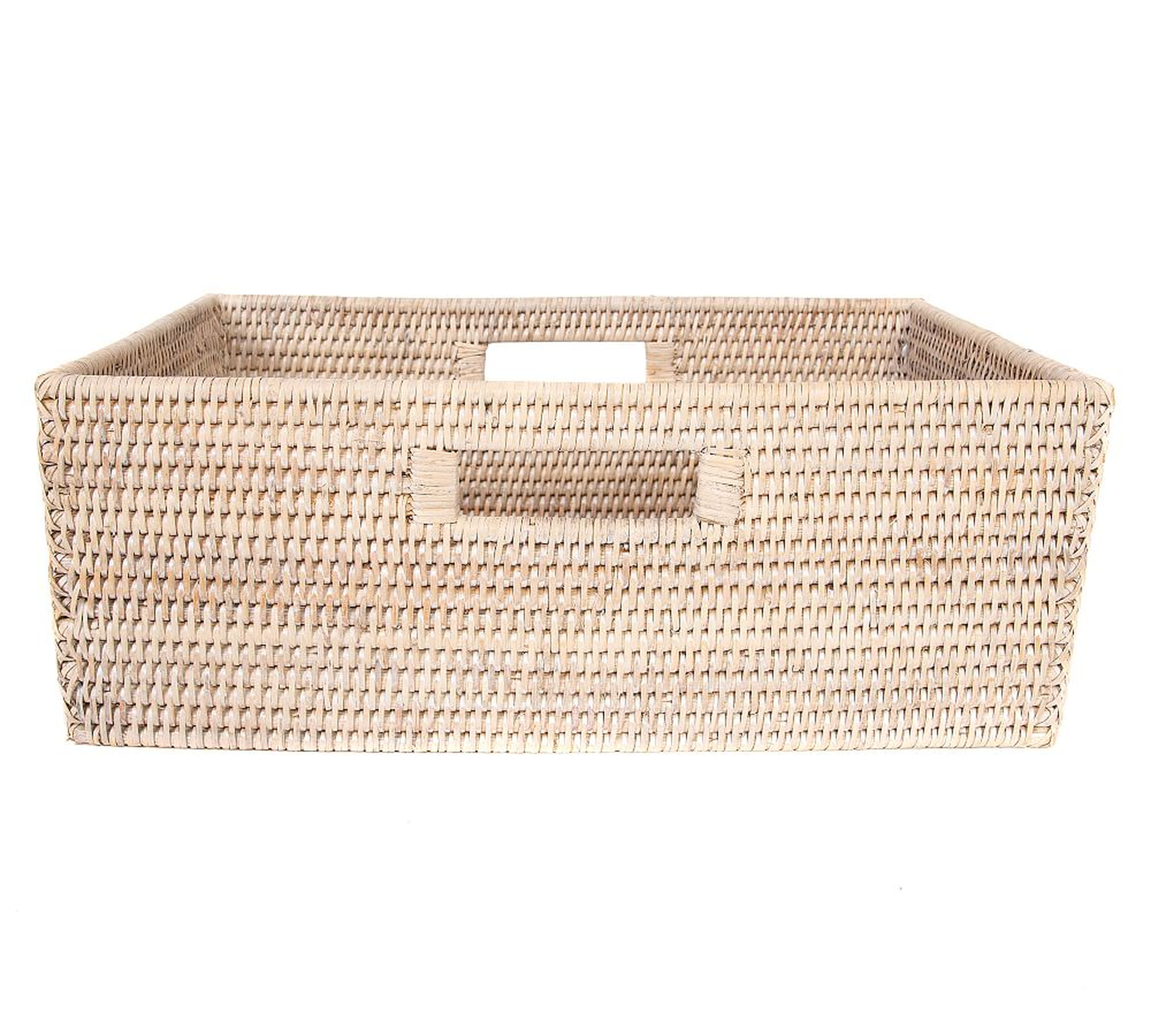Tava Handwoven Rattan Rectangular Shelf Basket, White Wash - Pottery Barn
