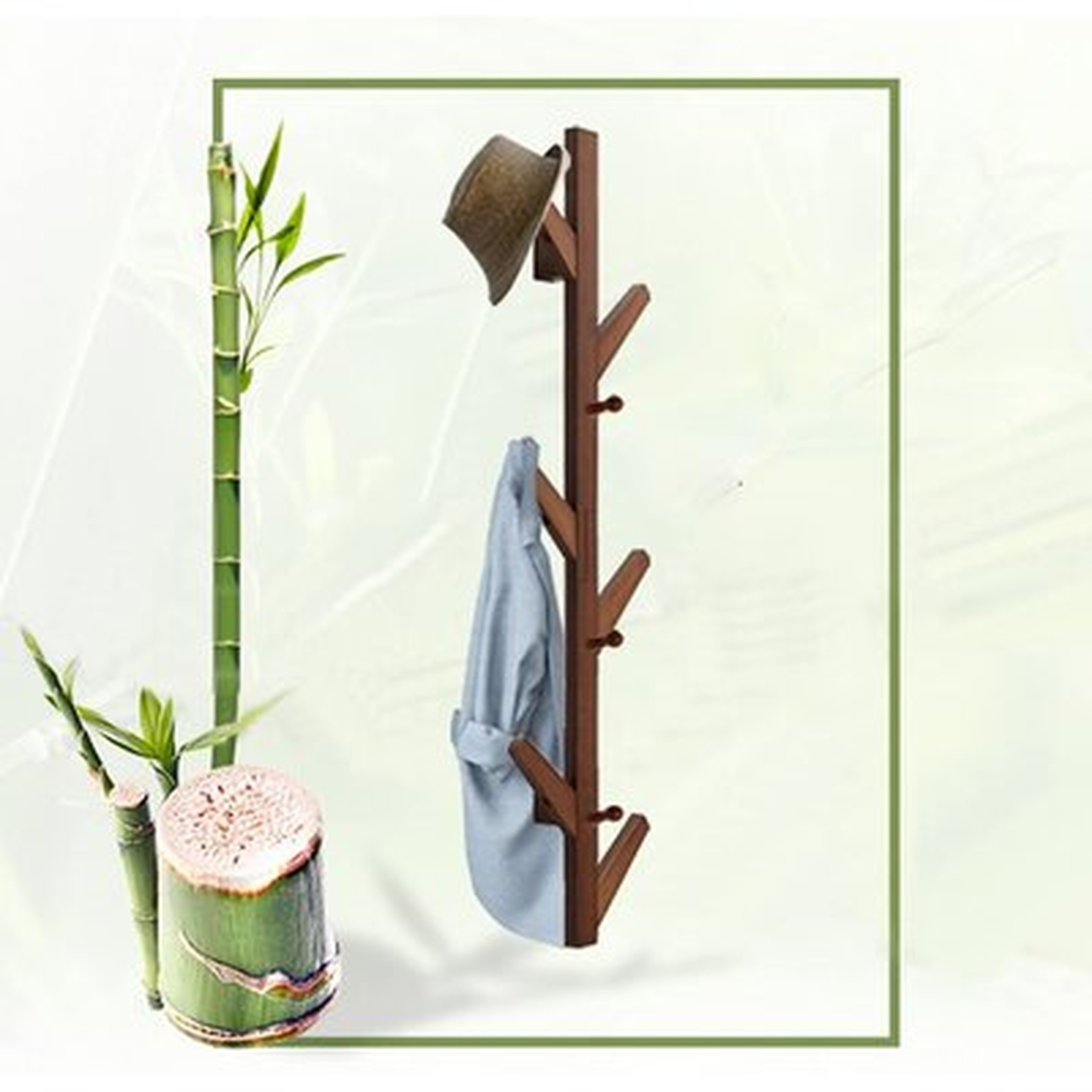 Modern Bamboo Tree Wall Hanger With 6 Hooks Vertical Hanging Storage Rack Suitable For Living Room, Bedroom, Office Corridor - Wayfair