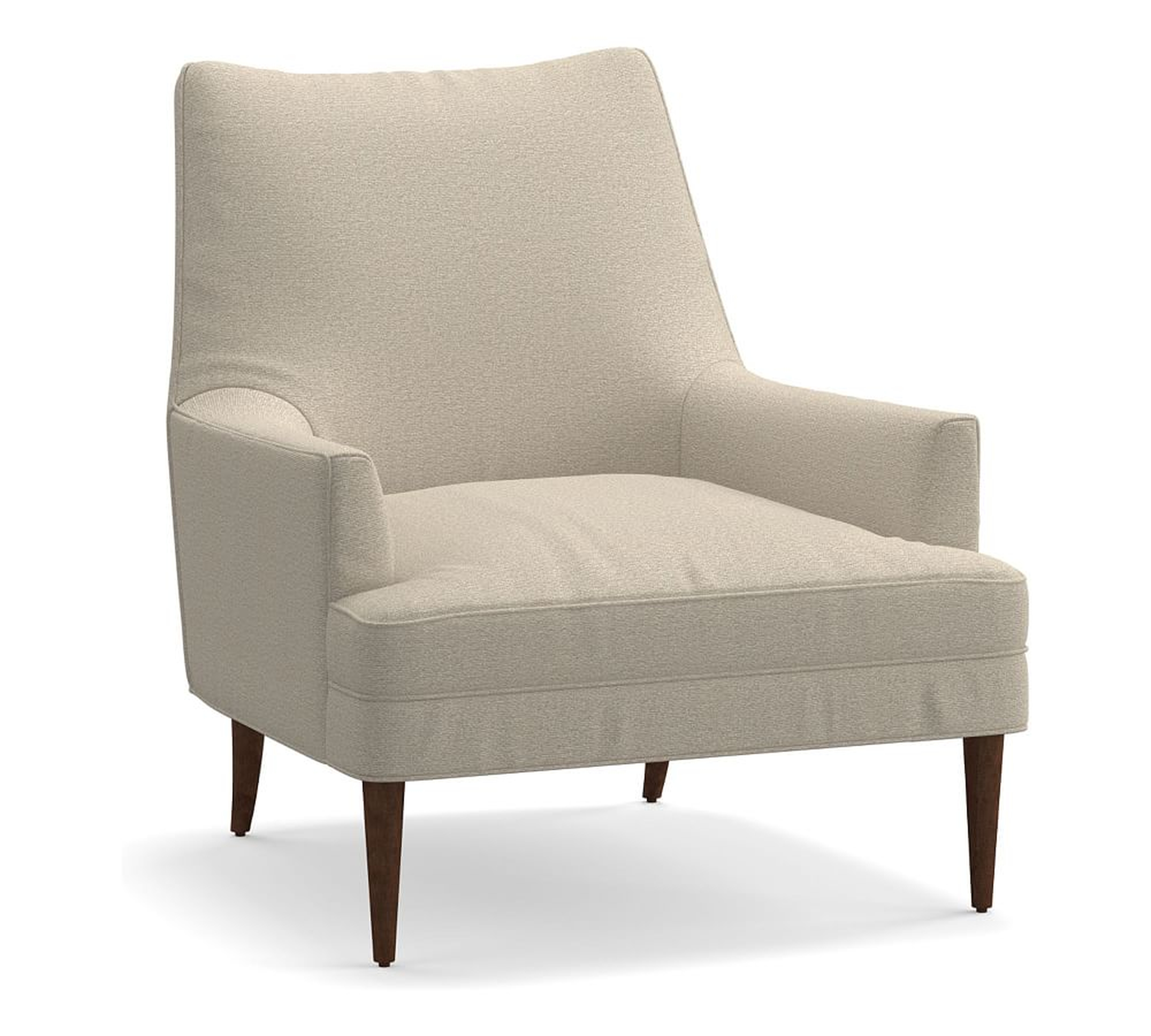 Reyes Upholstered Armchair, Polyester Wrapped Cushions, Heathered Chenille Stone - Pottery Barn
