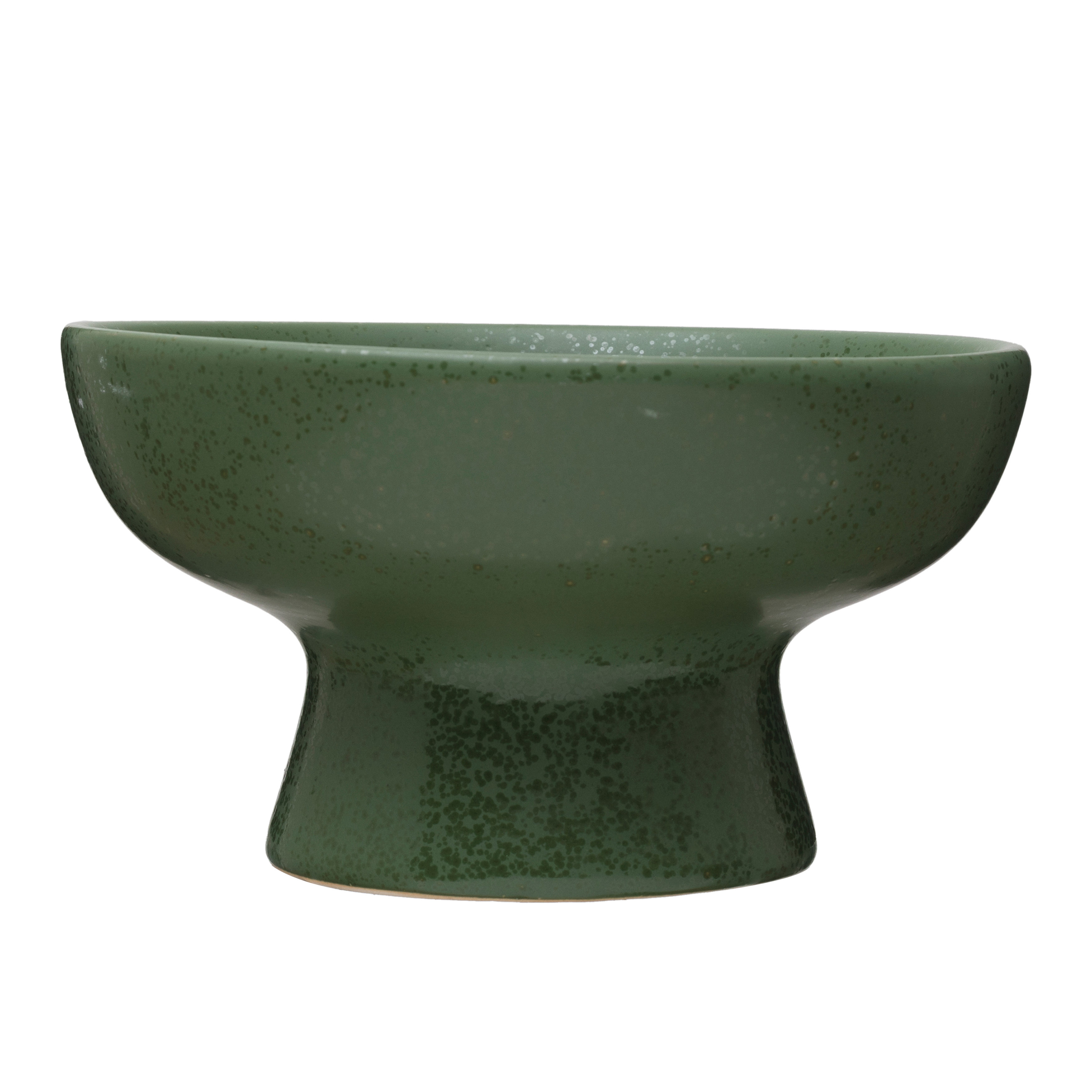  Stoneware Footed Bowl, Matte Green Reactive Glaze - Creative Co-Op