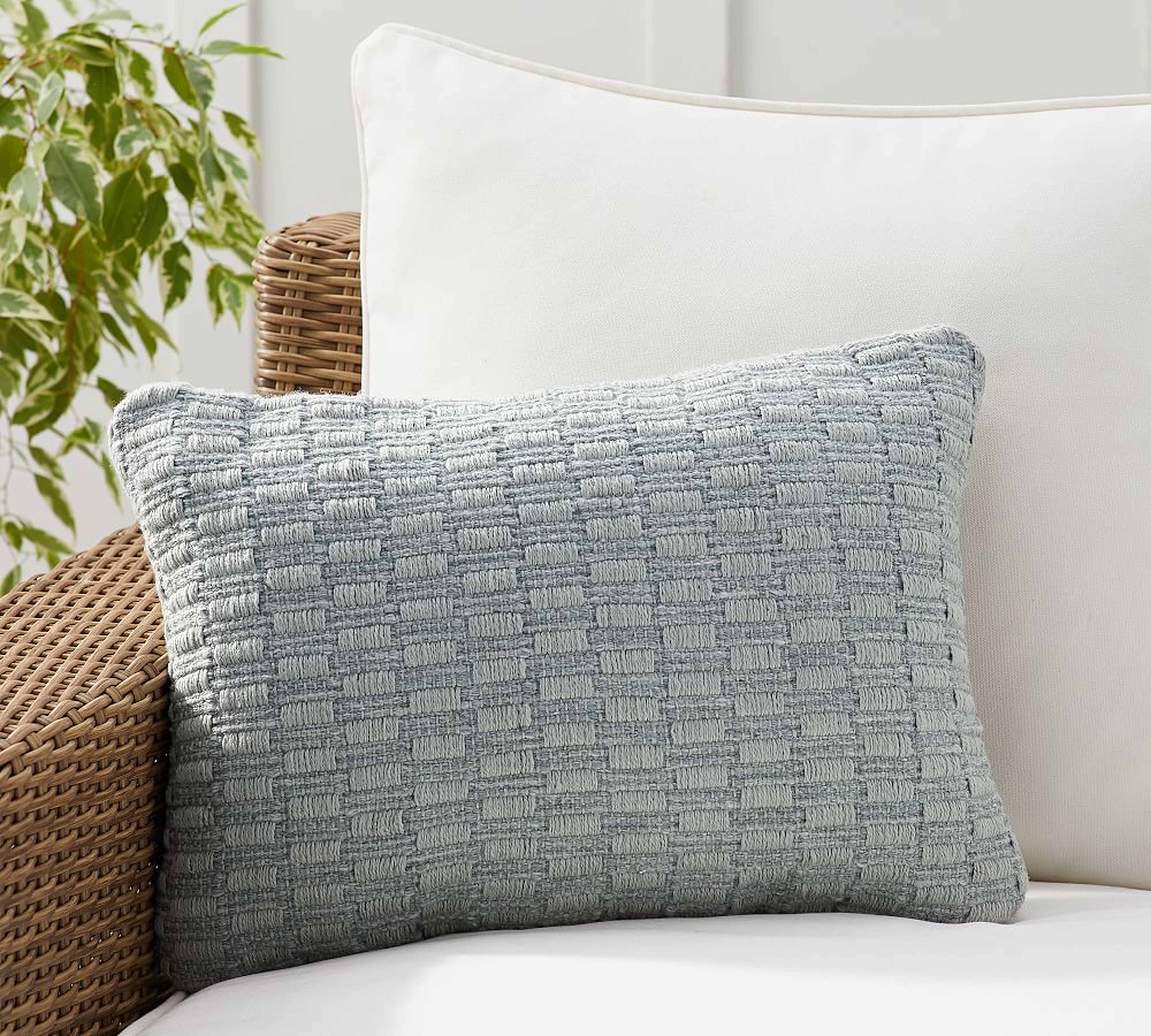 Cruz Eco-Friendly Textured Lumbar Indoor/Outdoor Pillow, 14 x 20", Chambray - Pottery Barn