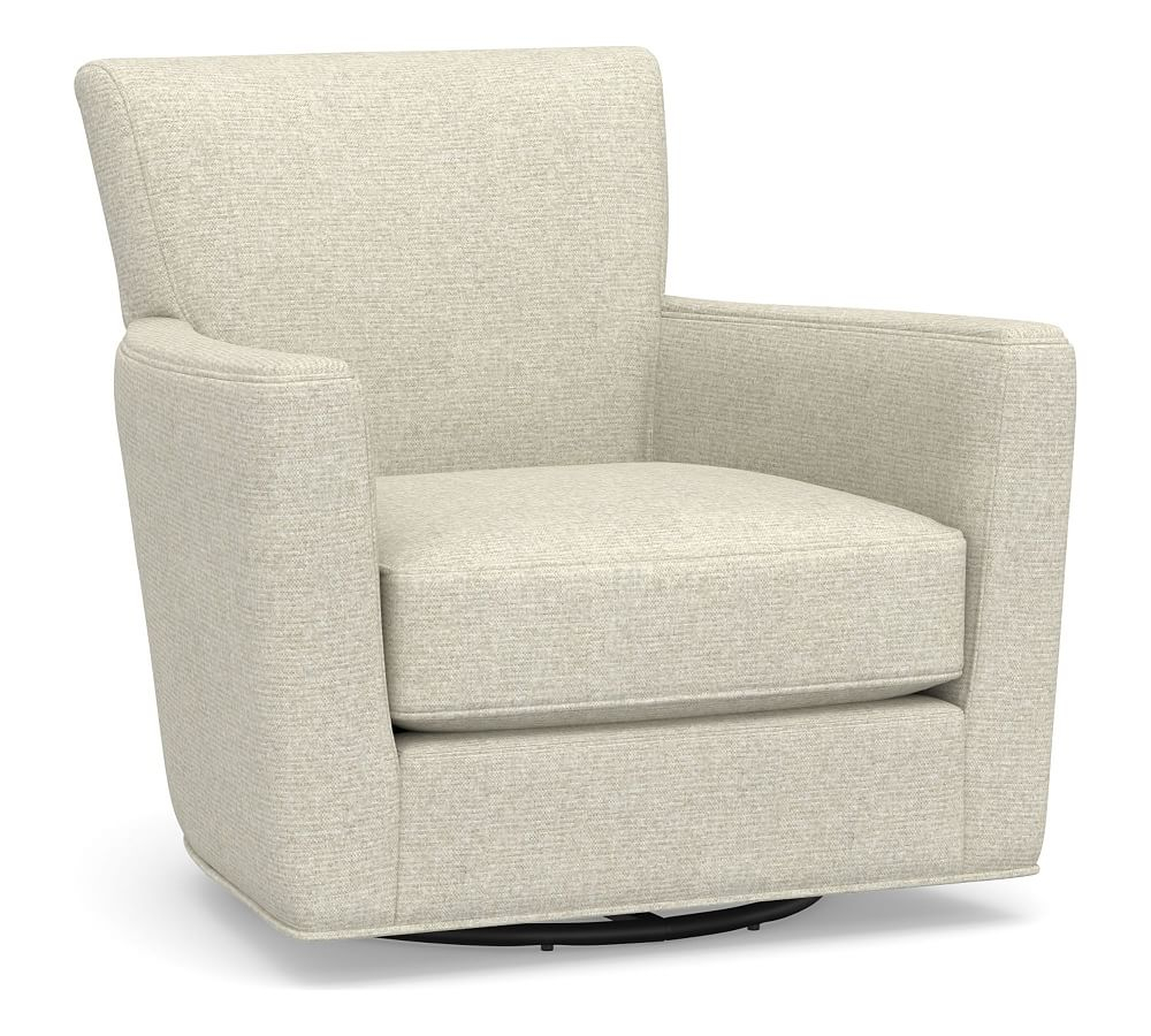 Irving Square Arm Upholstered Swivel Armchair, Polyester Wrapped Cushions, Performance Heathered Basketweave Alabaster White - Pottery Barn