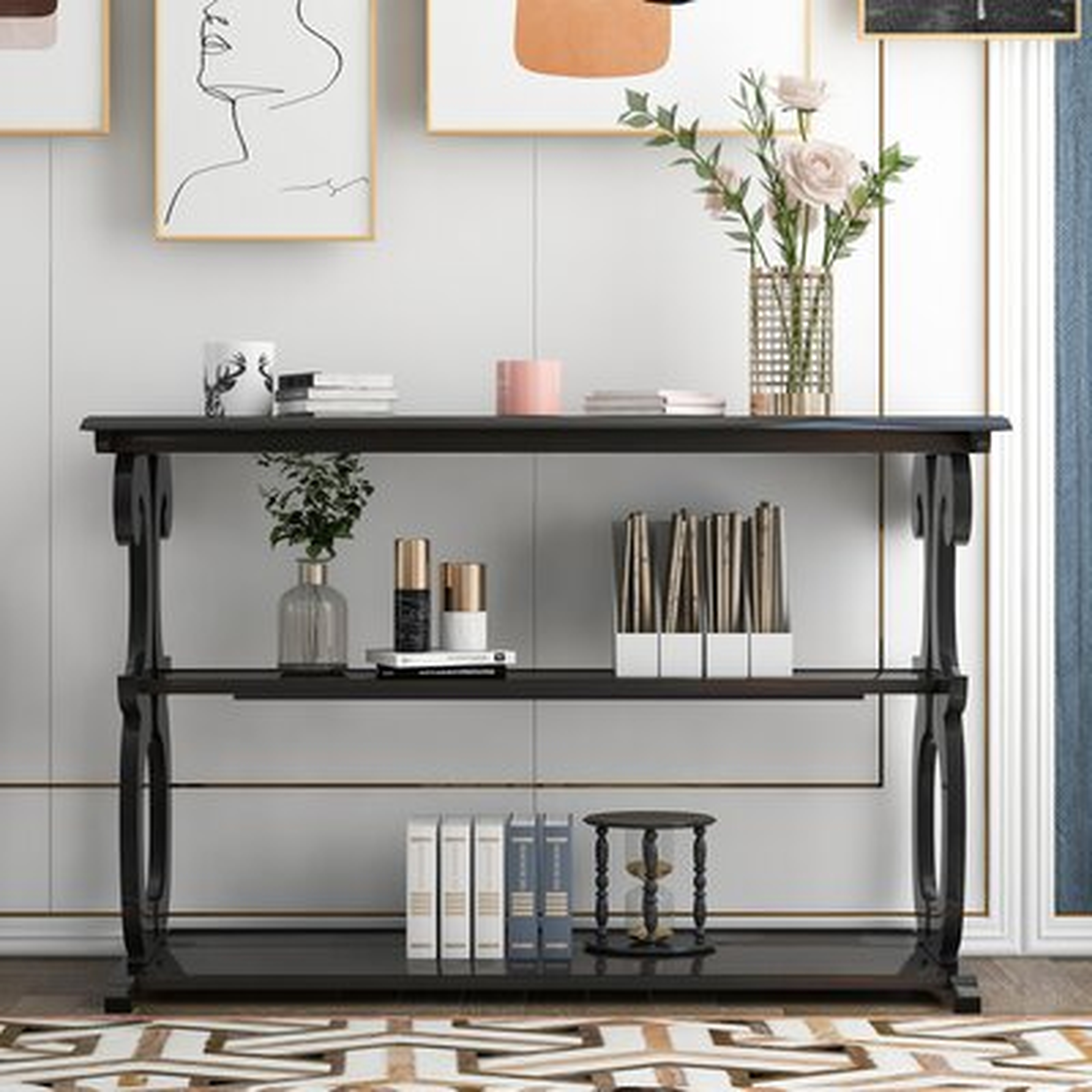 Elegant Style Console Table Sideboard Table With 3-Tier Open Storage Shelf,For Entryway Living Room (Black) - Wayfair