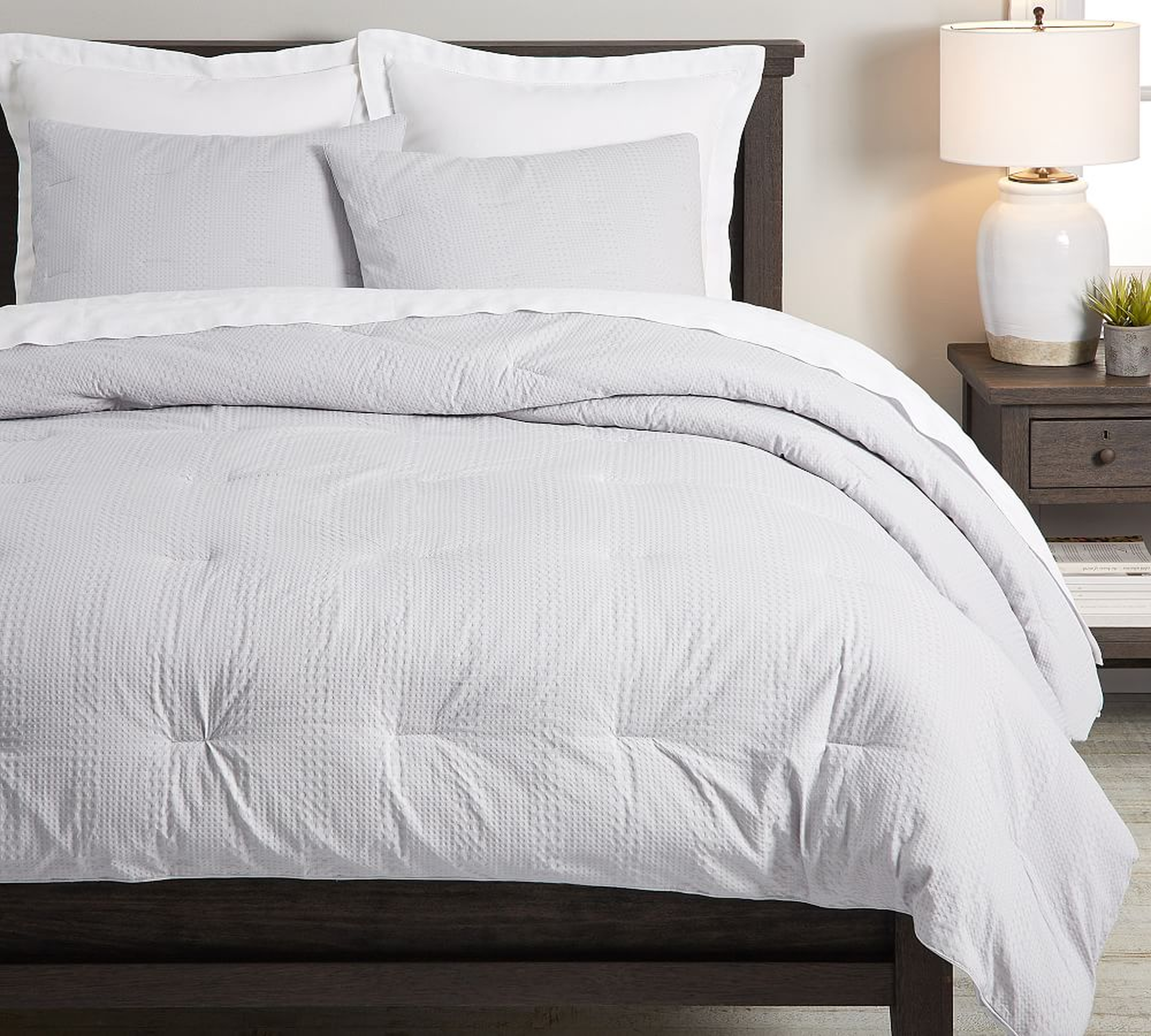 Waffle Weave Textured Organic Percale Comforter, Full/Queen, Gray Mist - Pottery Barn