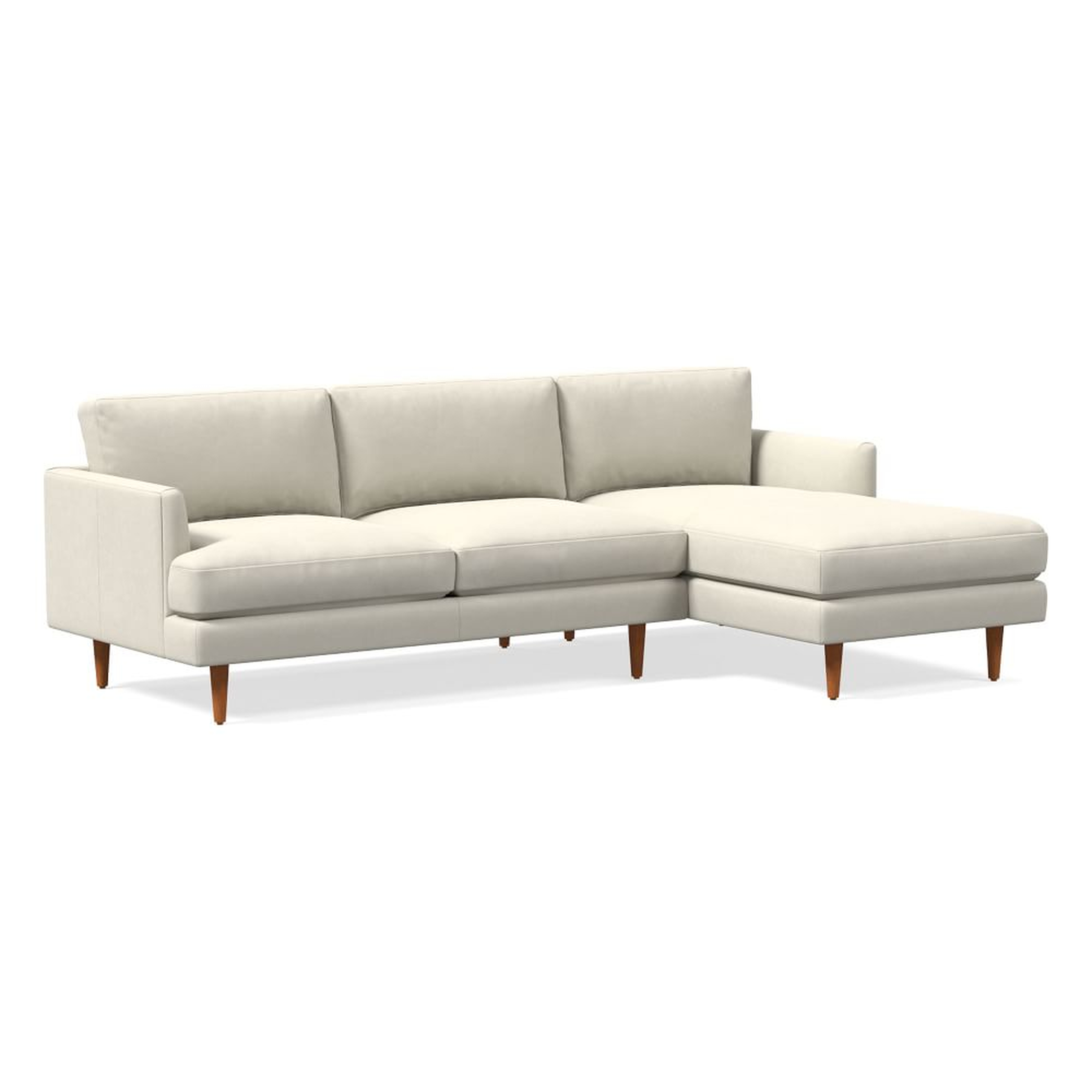 Haven Loft 99" Right 2-Piece Chaise Sectional, Sauvage Leather, Chalk, Pecan - West Elm