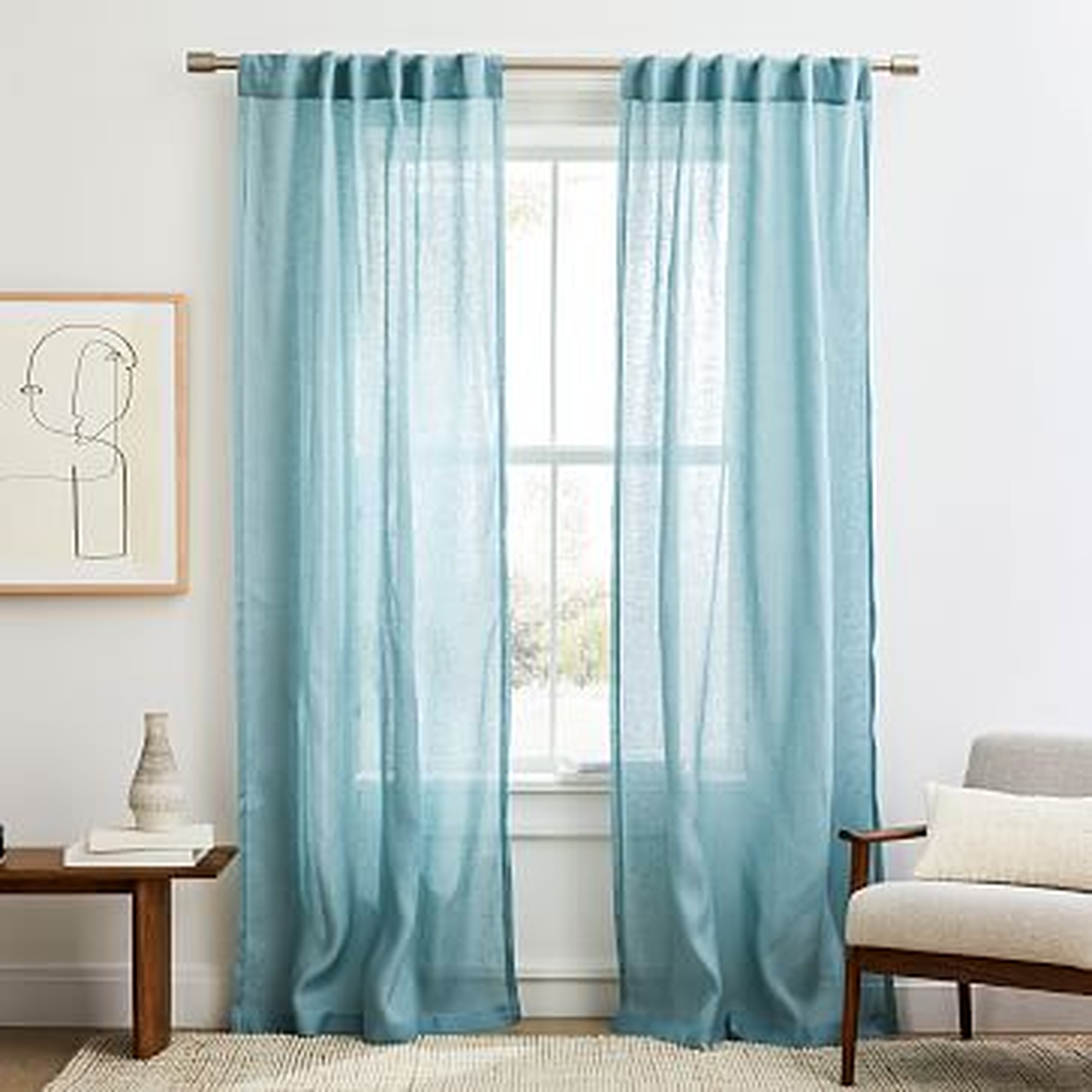 Sheer European Flax Linen Curtain, Silver Mist, 48"x84" - West Elm
