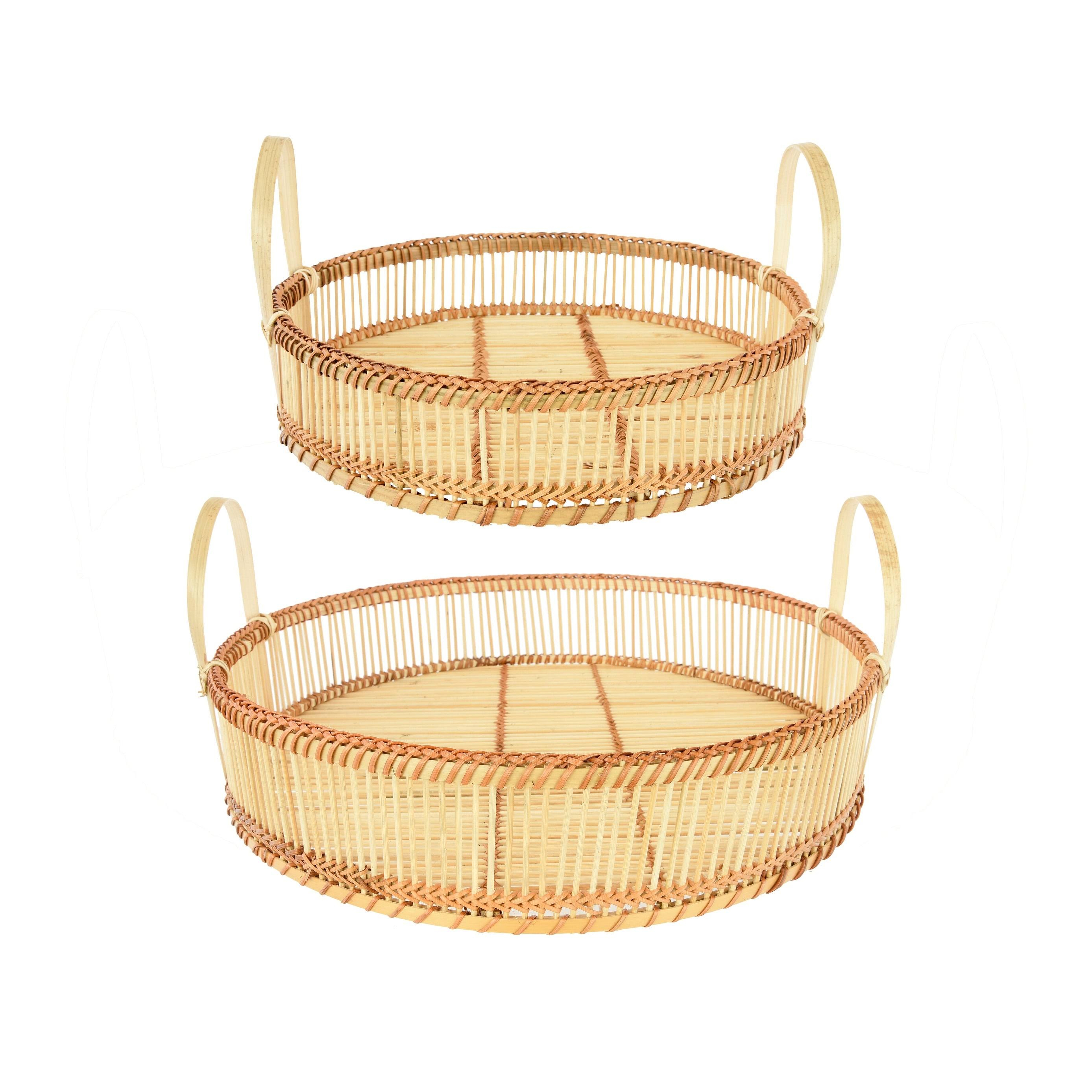Decorative Round Bamboo Trays, Set of 2 - Moss & Wilder