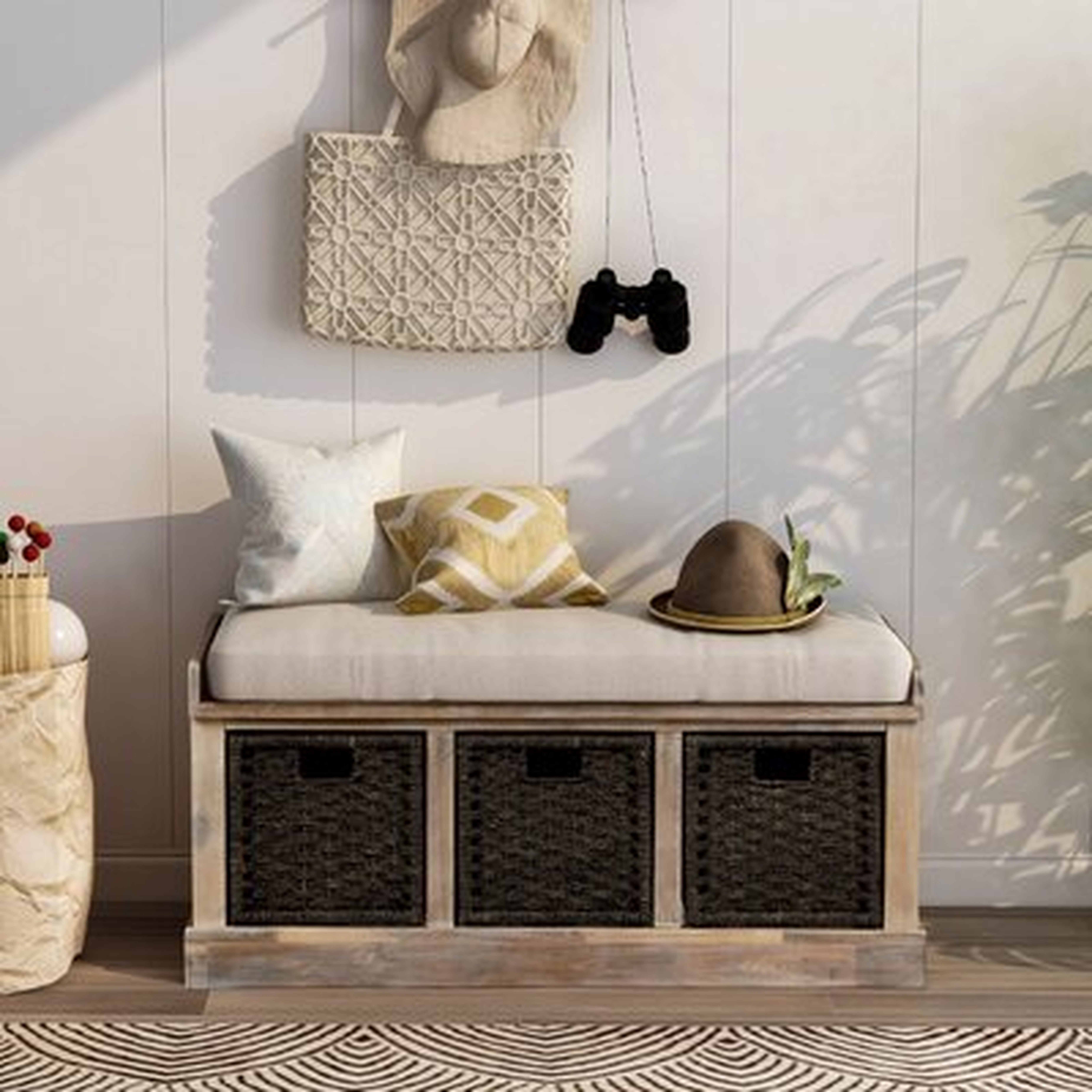 Rustic Storage Bench With 3 Removable Basket Drawers Linen Blend Entryway Bench Storage Bench With  Removable Cushion Hallway Organizer For Living Room Entryway Hallway - Wayfair