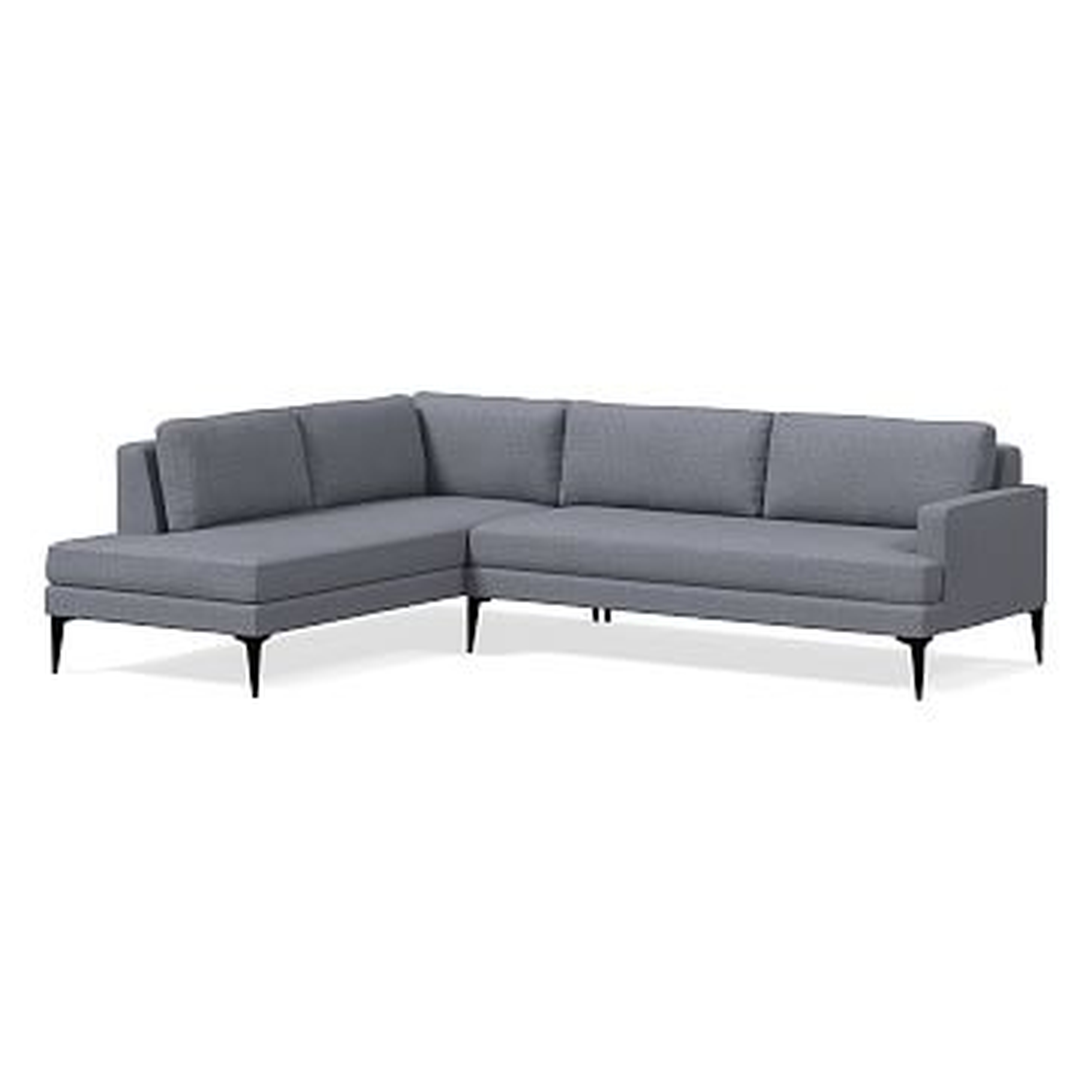 Andes Petite Sectional Set 54: Right Arm 2.5 Seater Sofa, Left Arm Terminal Chaise, Poly, Yarn Dyed Linen Weave, Graphite, Dark Pewter - West Elm