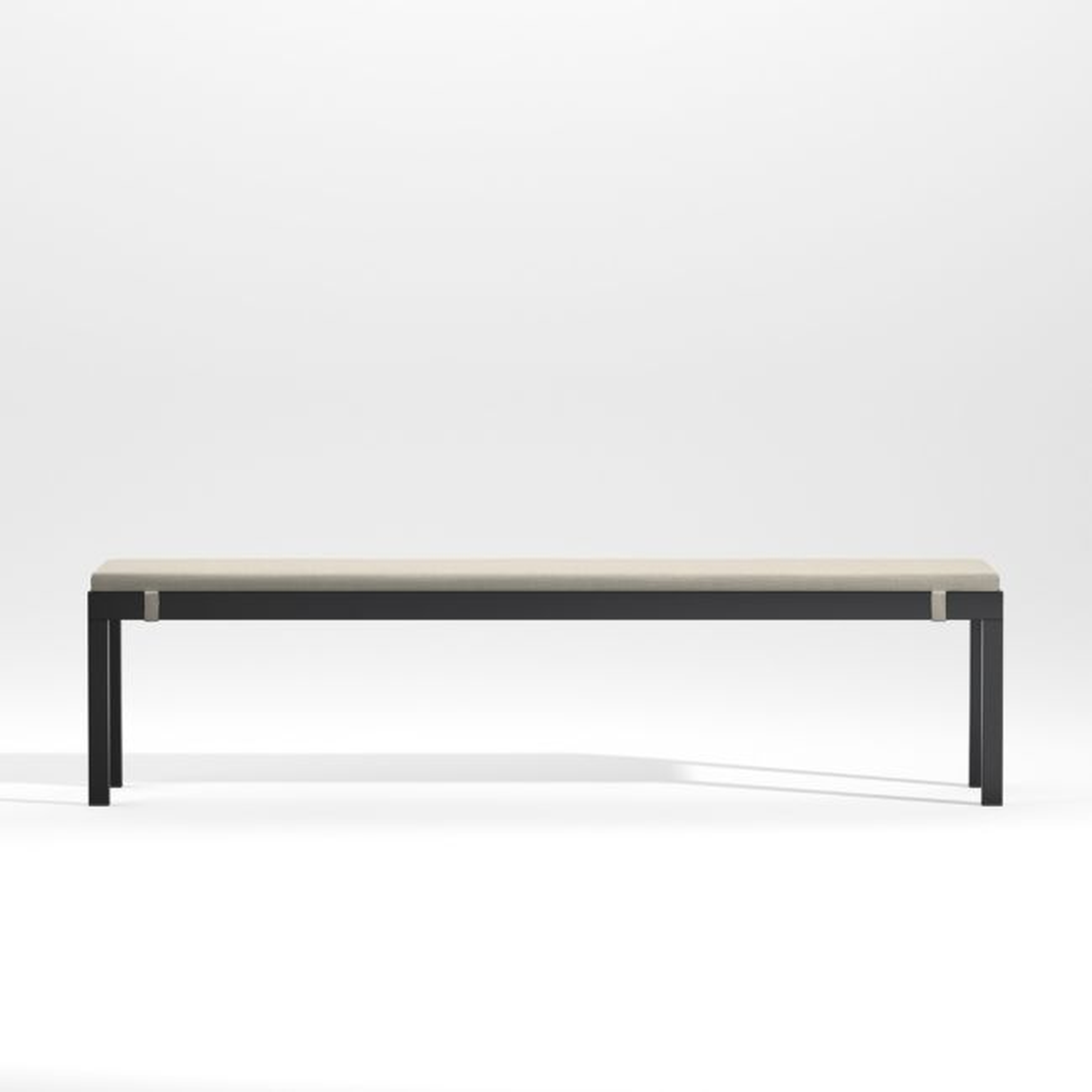 Alfresco Black Outdoor Dining Bench with Silver Sunbrella ® Cushion - Crate and Barrel