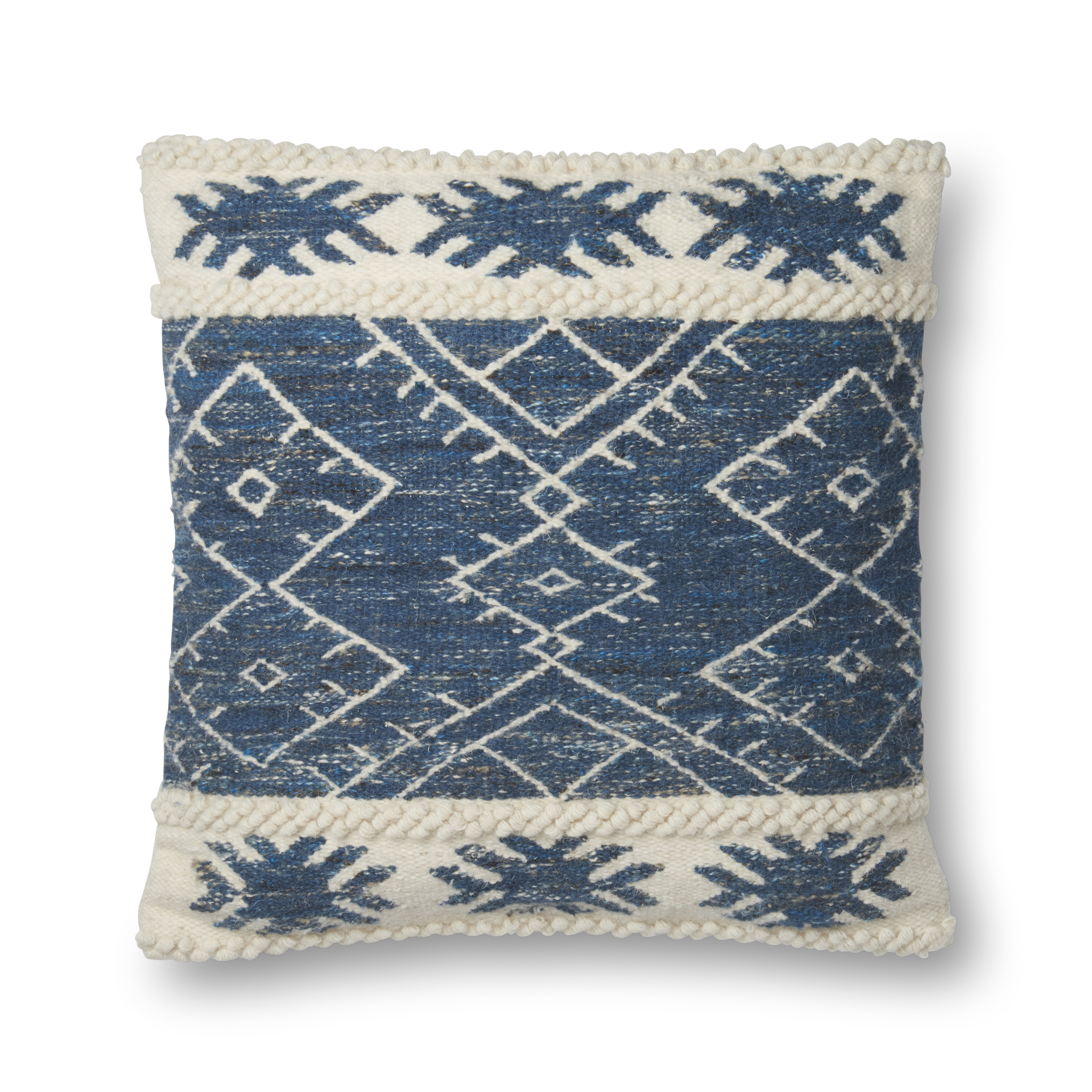 Wool & Bamboo Viscose Throw Pillow Cover, 22" x 22", Blue & Ivory - Loloi Rugs