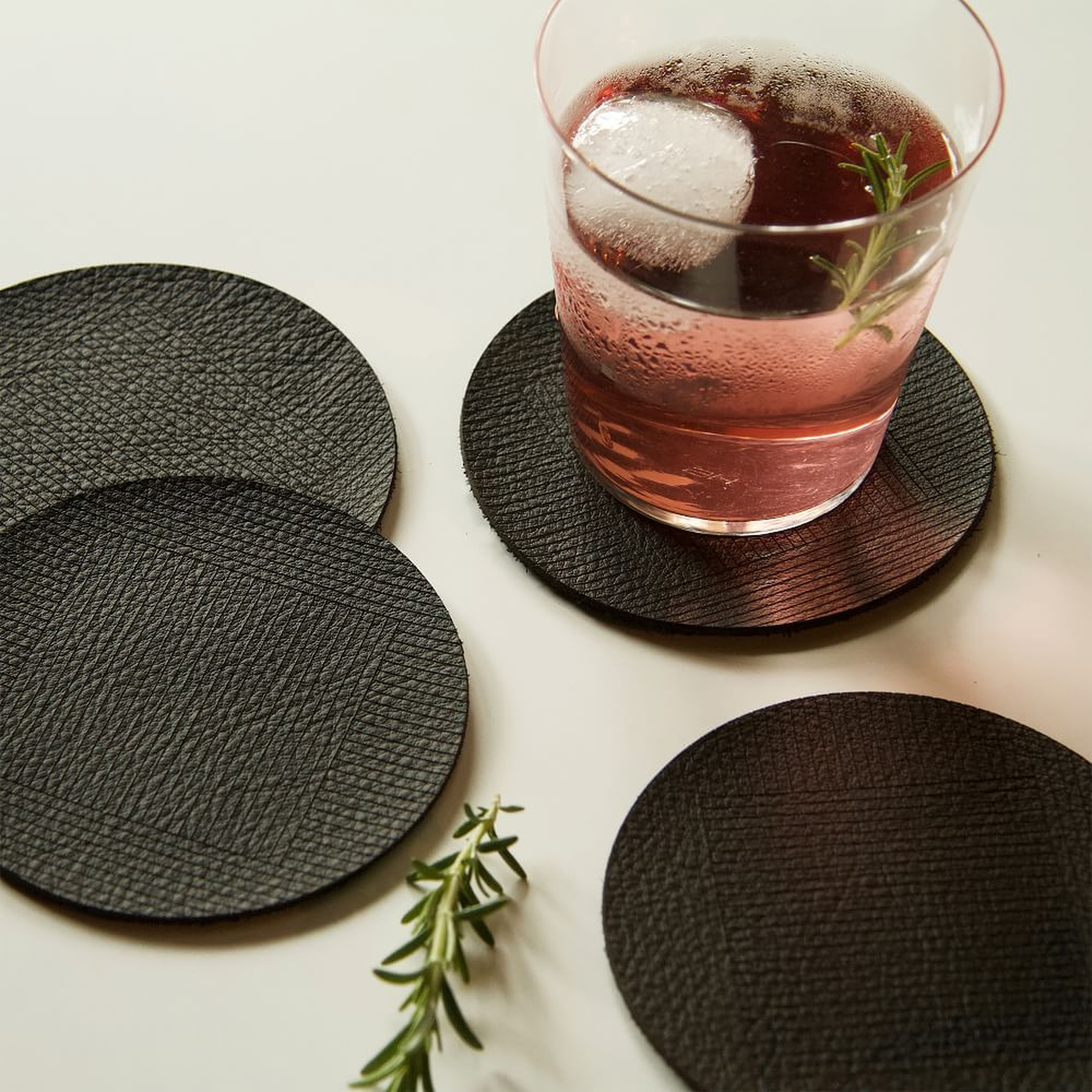Molly M Within Leather Coasters, Black, Set of 4 - West Elm