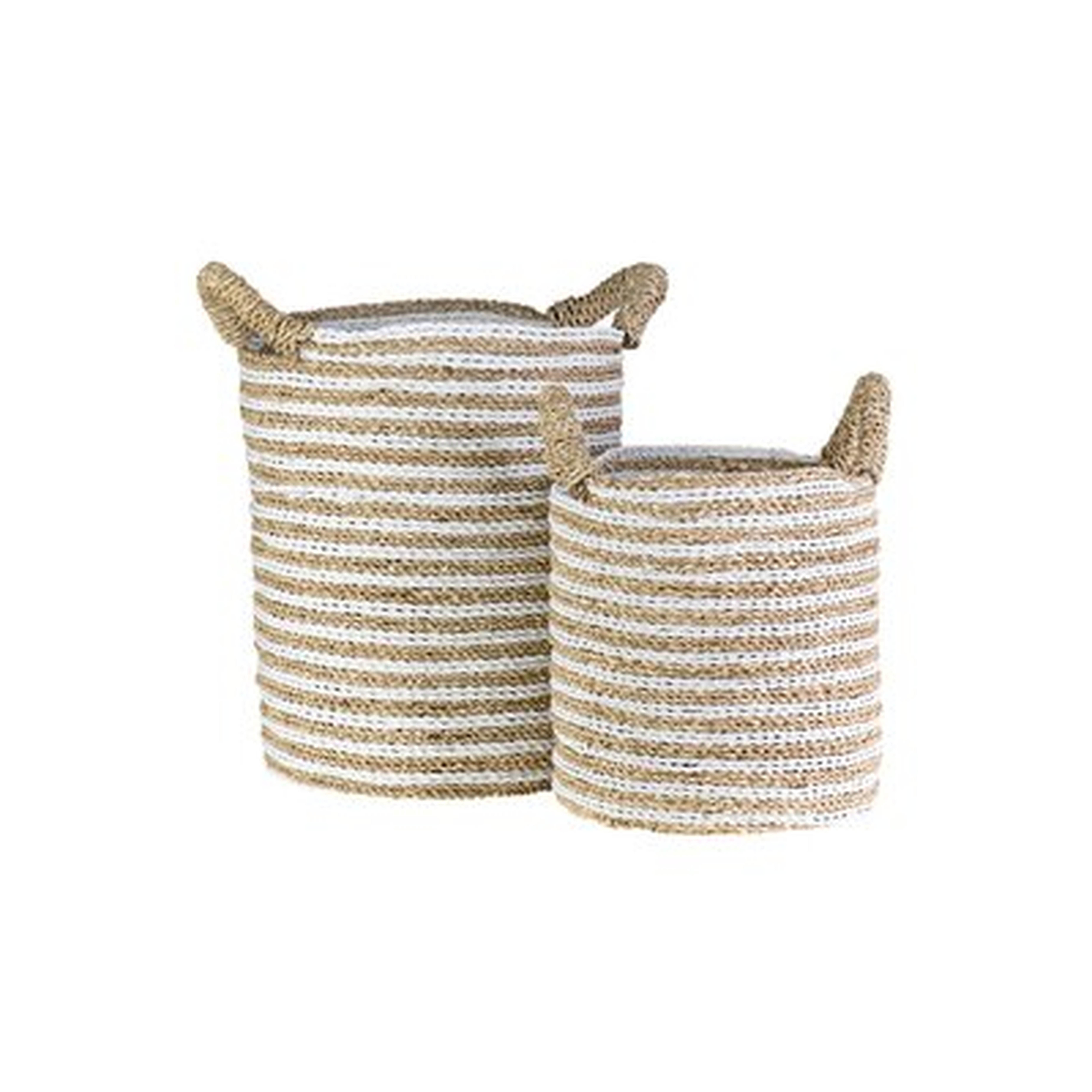 Woven Stripes Basket, Set Of 2, White And Brown - Wayfair