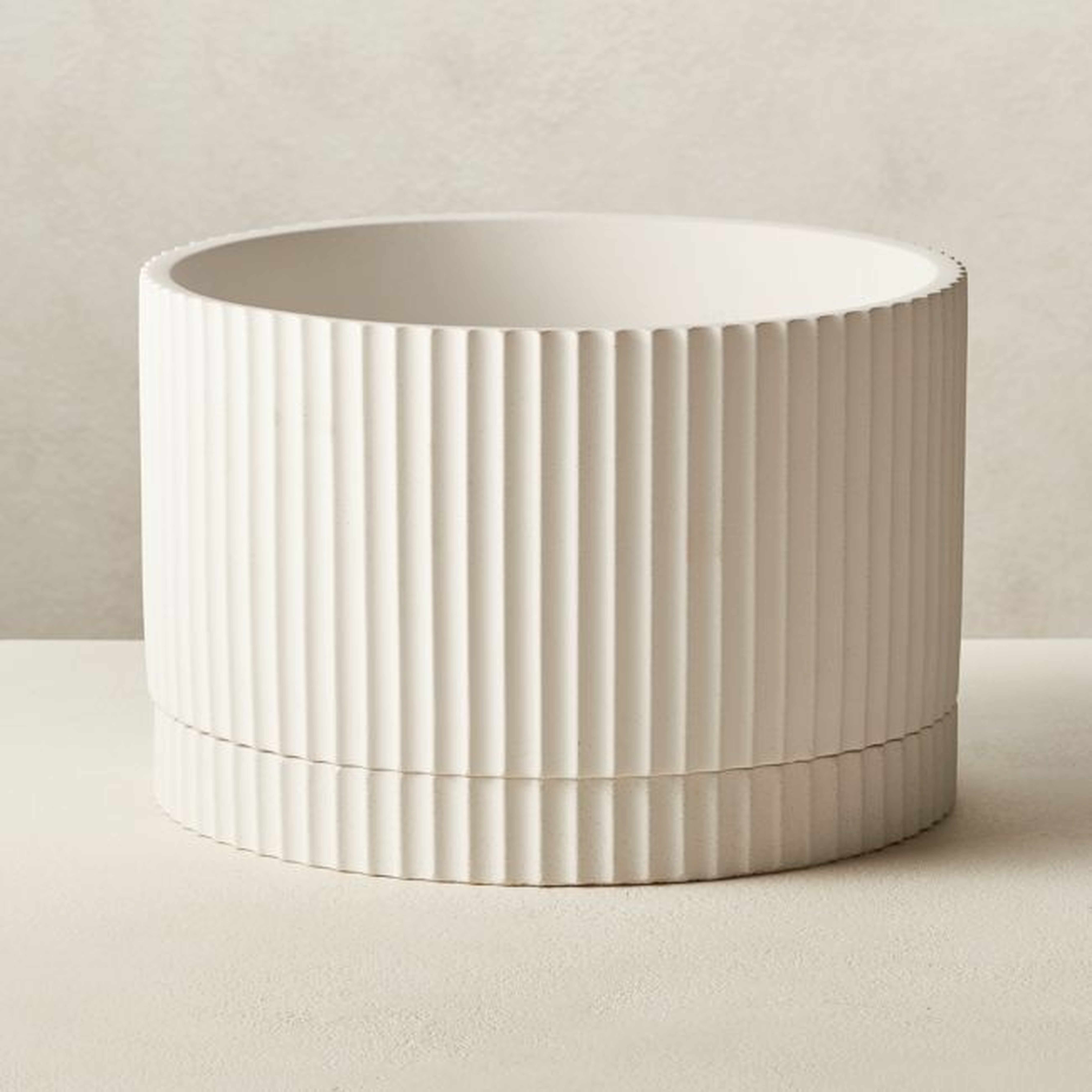 Fold White Cement Indoor Planter with Tray Small - CB2