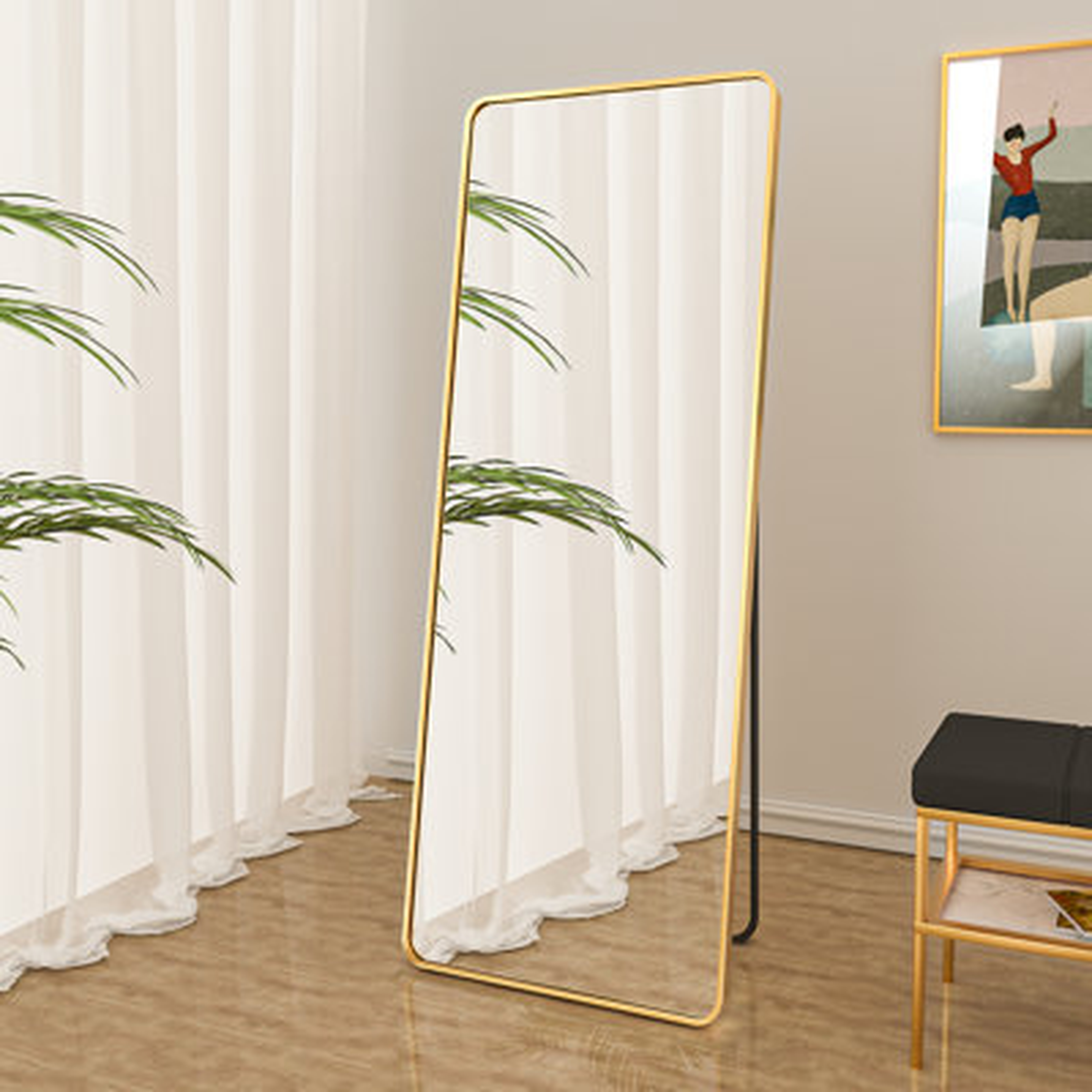 Full Length Mirror 22"X65" Rectangle Floor Mirror With Rounded Corners,Silver - Wayfair