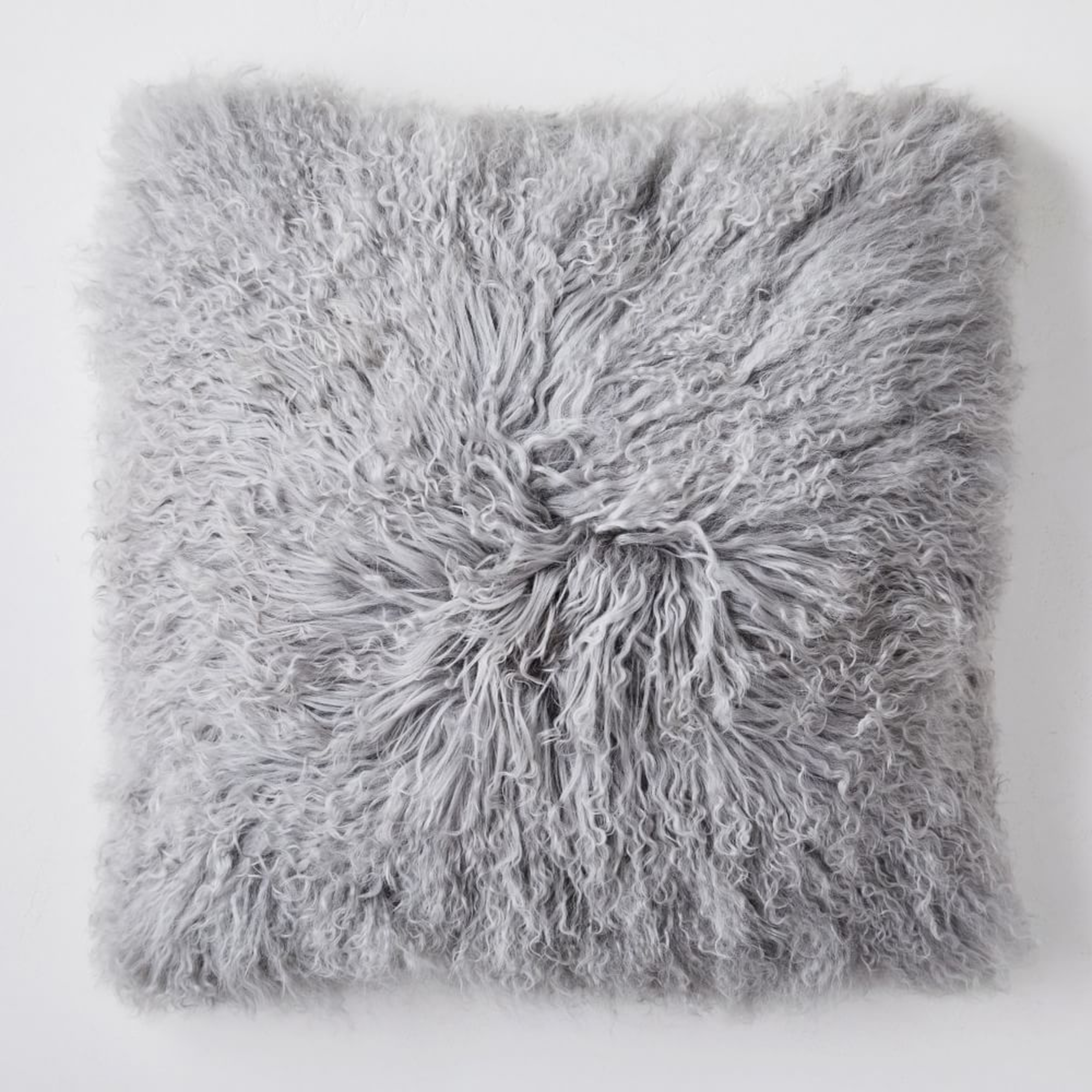 Mongolian Lamb Pillow Cover, 16"x16", Pearl Gray - West Elm