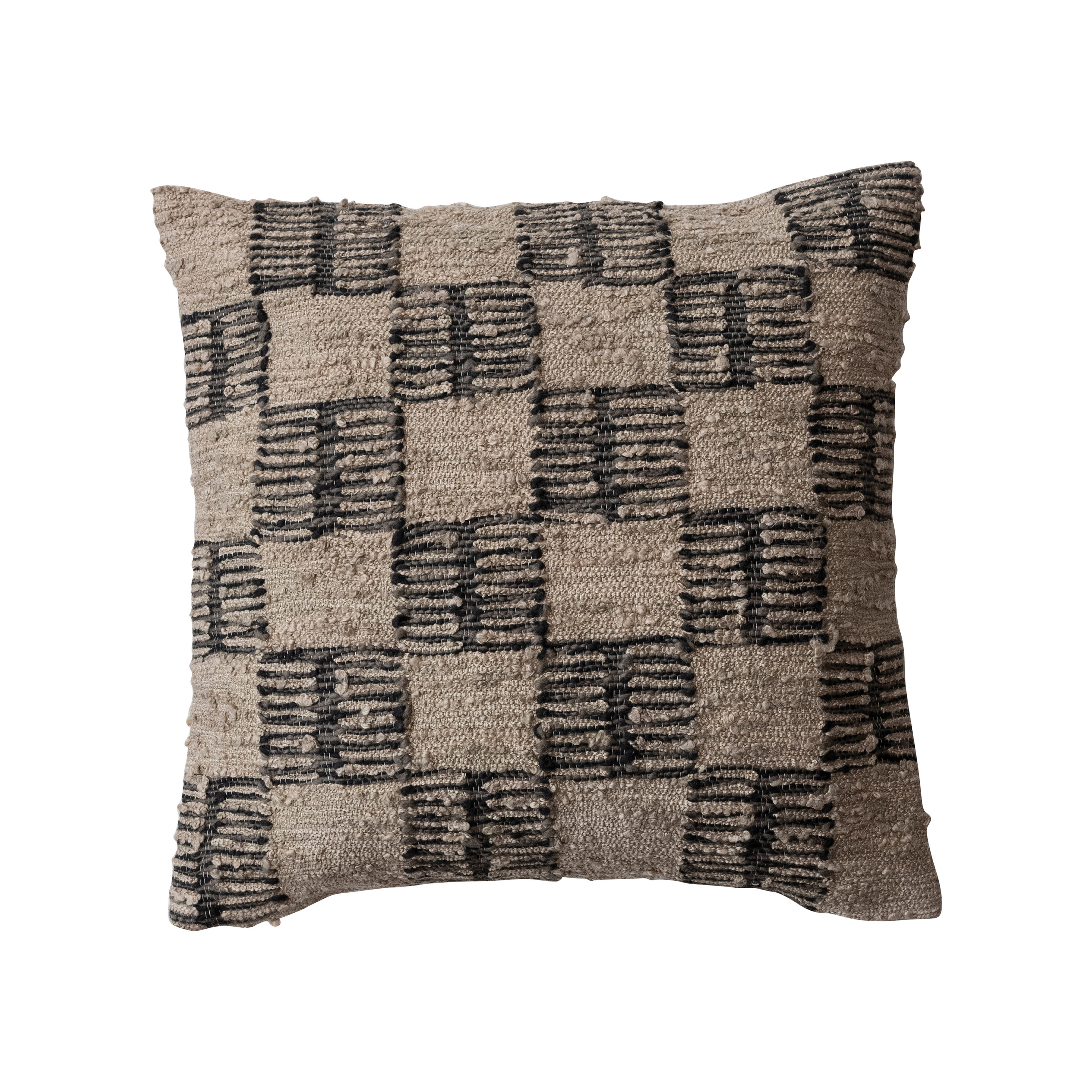 Hand-Woven Fabric Indoor/Outdoor Pillow with Checkered Pattern, Brown and Tan - Creative Co-Op