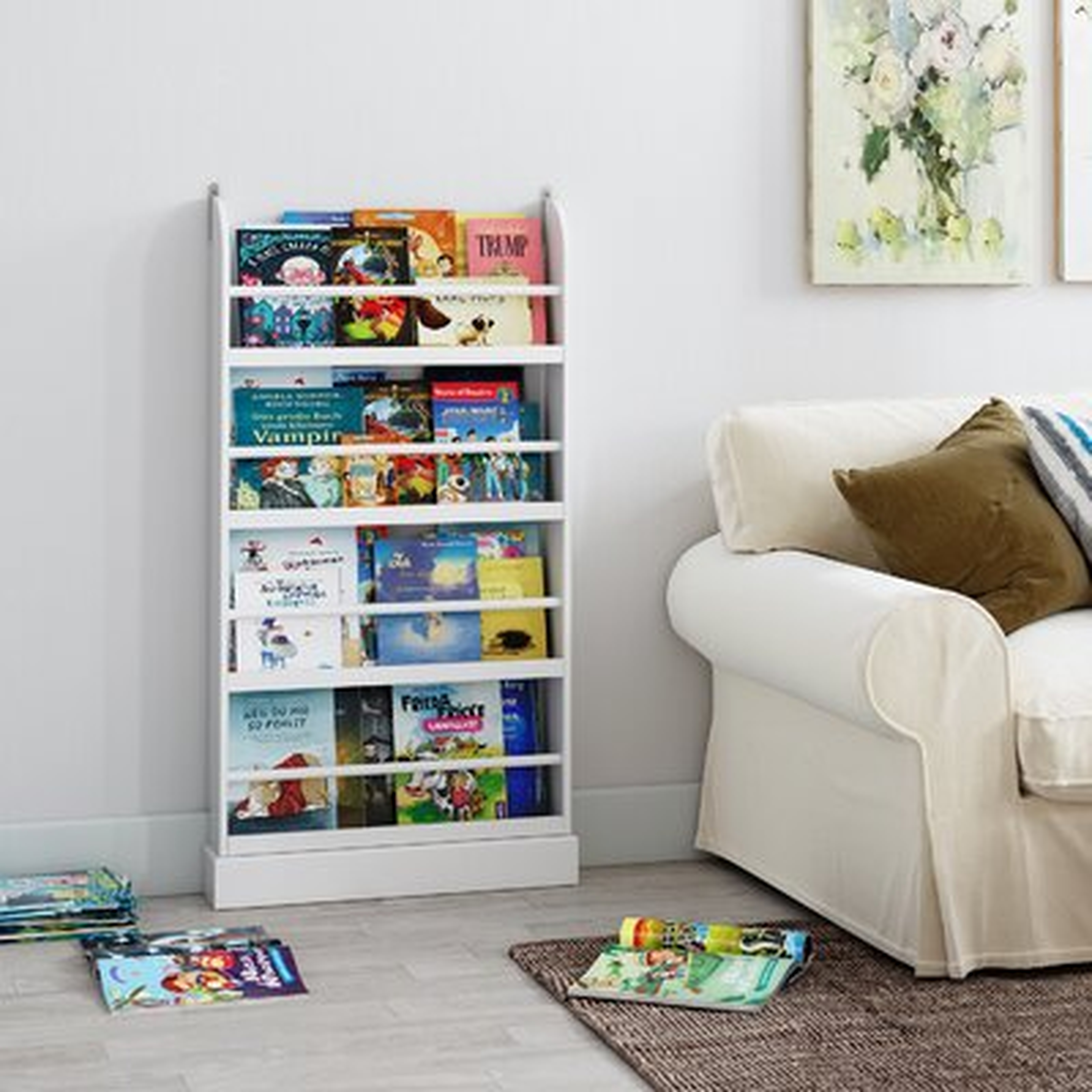4-Tier Kids Bookshelf, Free Standing Children's Bookcase Rack Against The Wall, 23.62L X 4.7"W X 42.7"H Organizer Holder Stand For Books Toys In Study Living Room Bedroom, White" - Wayfair