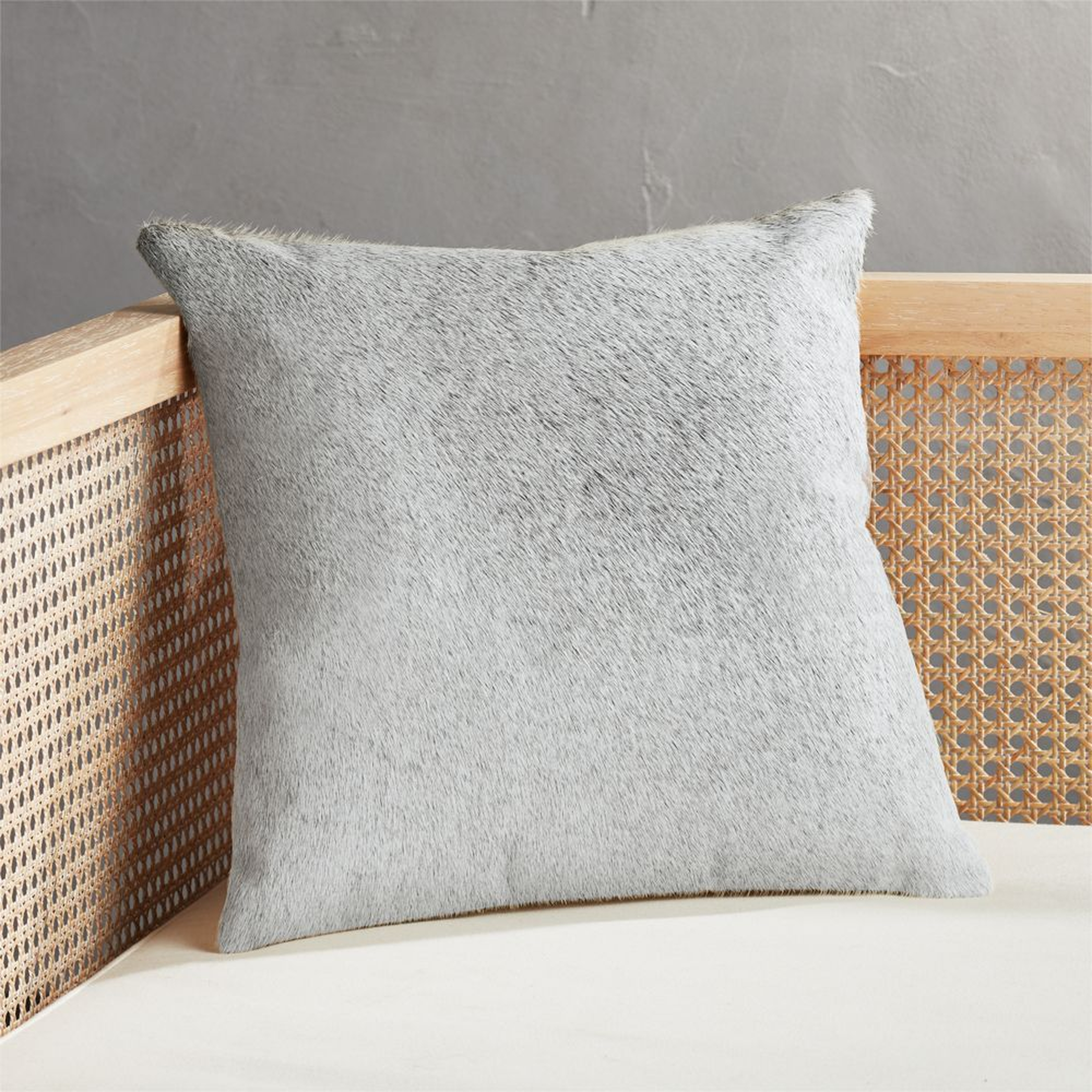 16" Grey and Neutral Cowhide Pillow with Feather-Down Insert - CB2