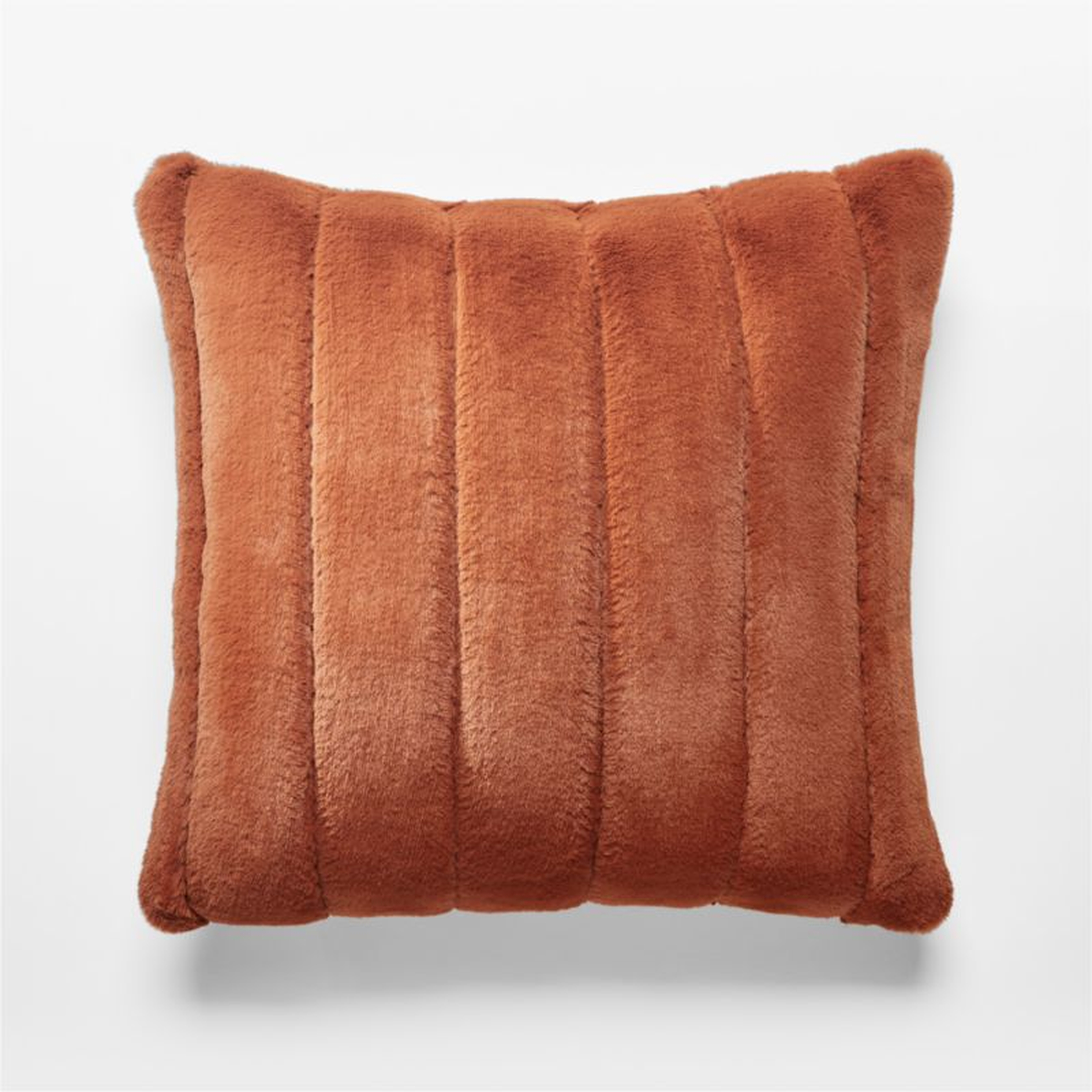 Channel Faux Fur Rust Pillow, Feather-Down Insert, 18" x 18" - CB2