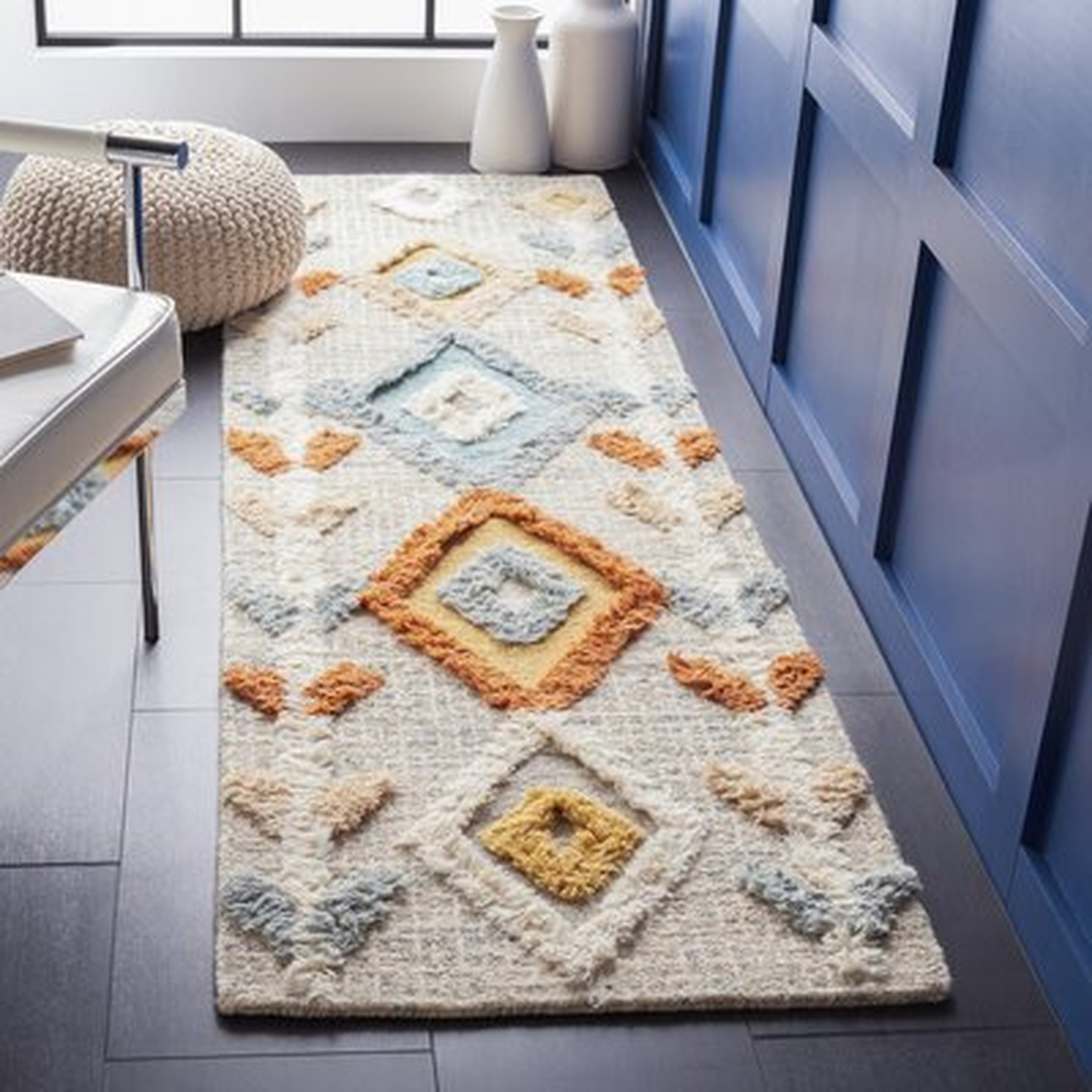 Macy Southwestern Handmade Tufted Wool Gray/Light Blue Area Rug - Wayfair