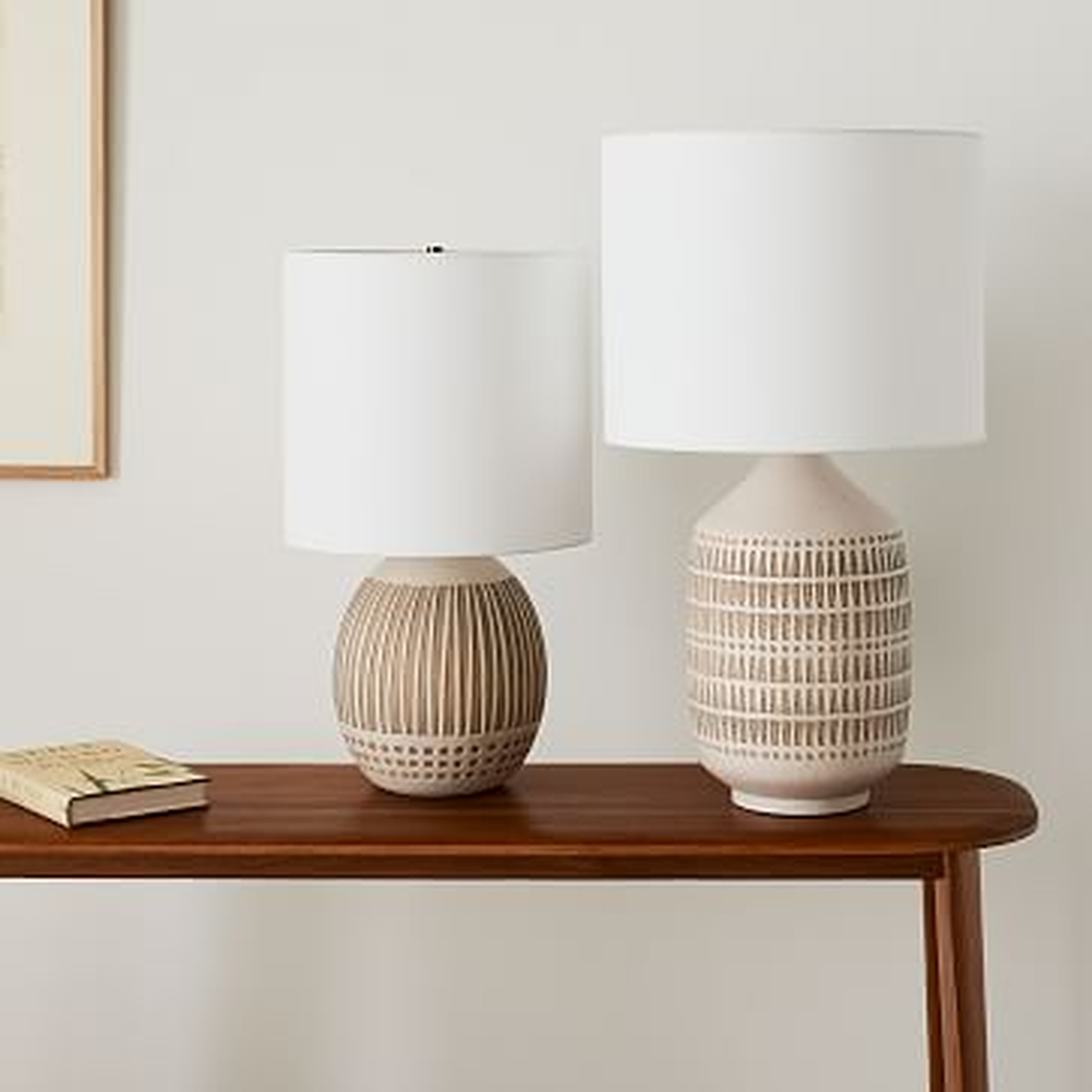 Mojave Ceramic Table Lamp, 26", White/Sand,S/2 - West Elm