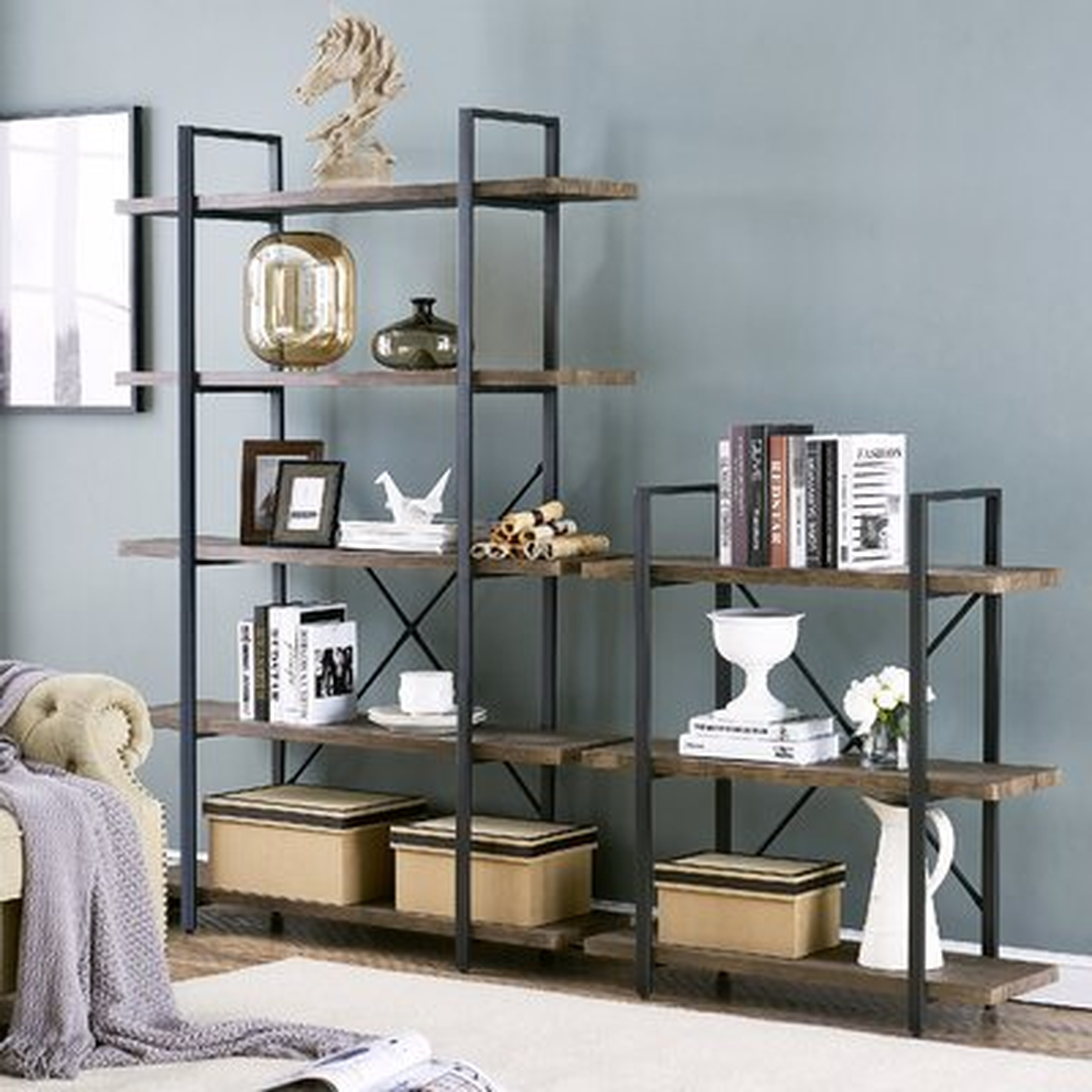 5-Shelf Vintage Industrial Style Bookcase, Rustic Farmhouse Storage Shelves With Metal Frame, Open Wide Office Etagere Book Shelf, Dark Brown - Wayfair