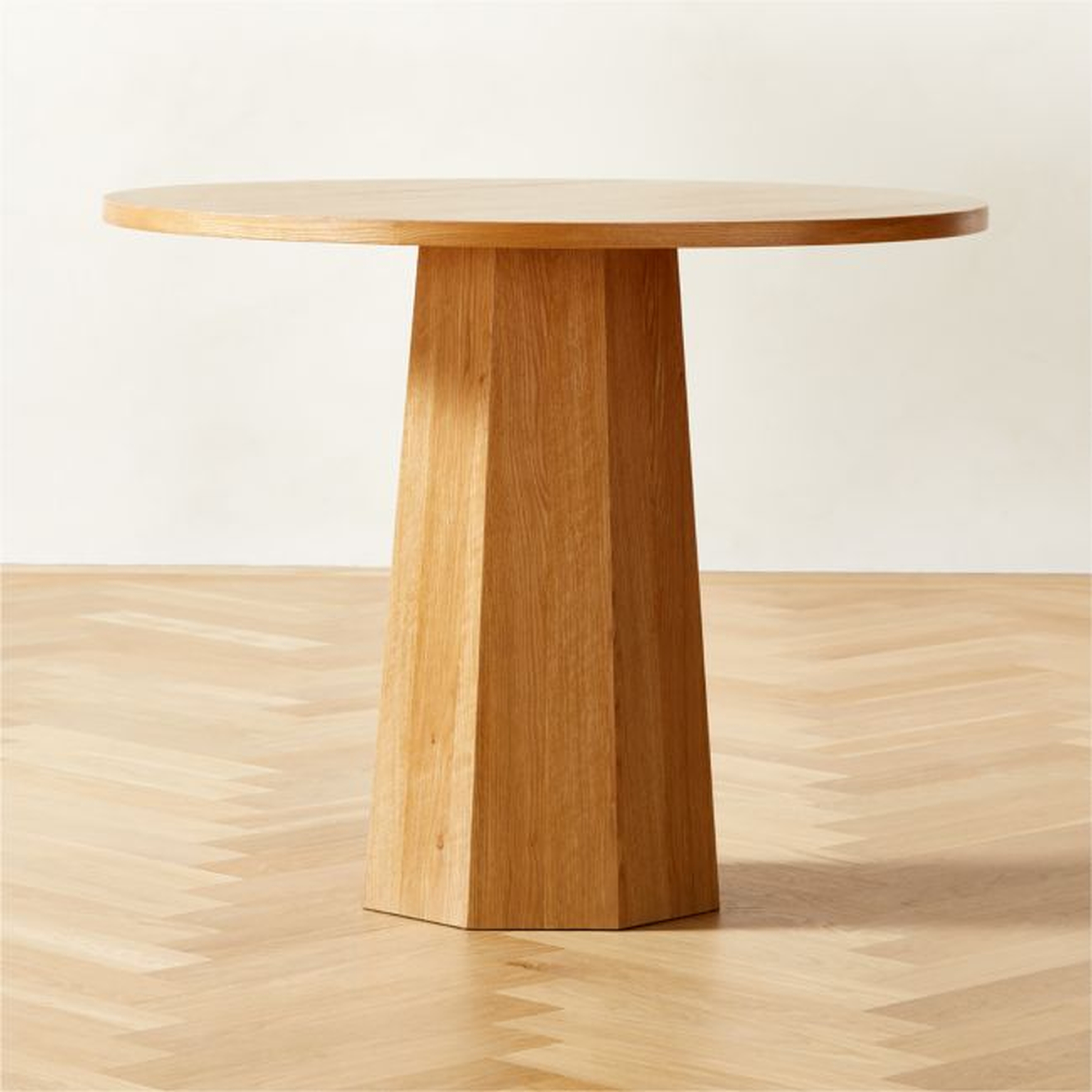 Bancroft 38" Round Oak Pedestal Dining Table - CB2
