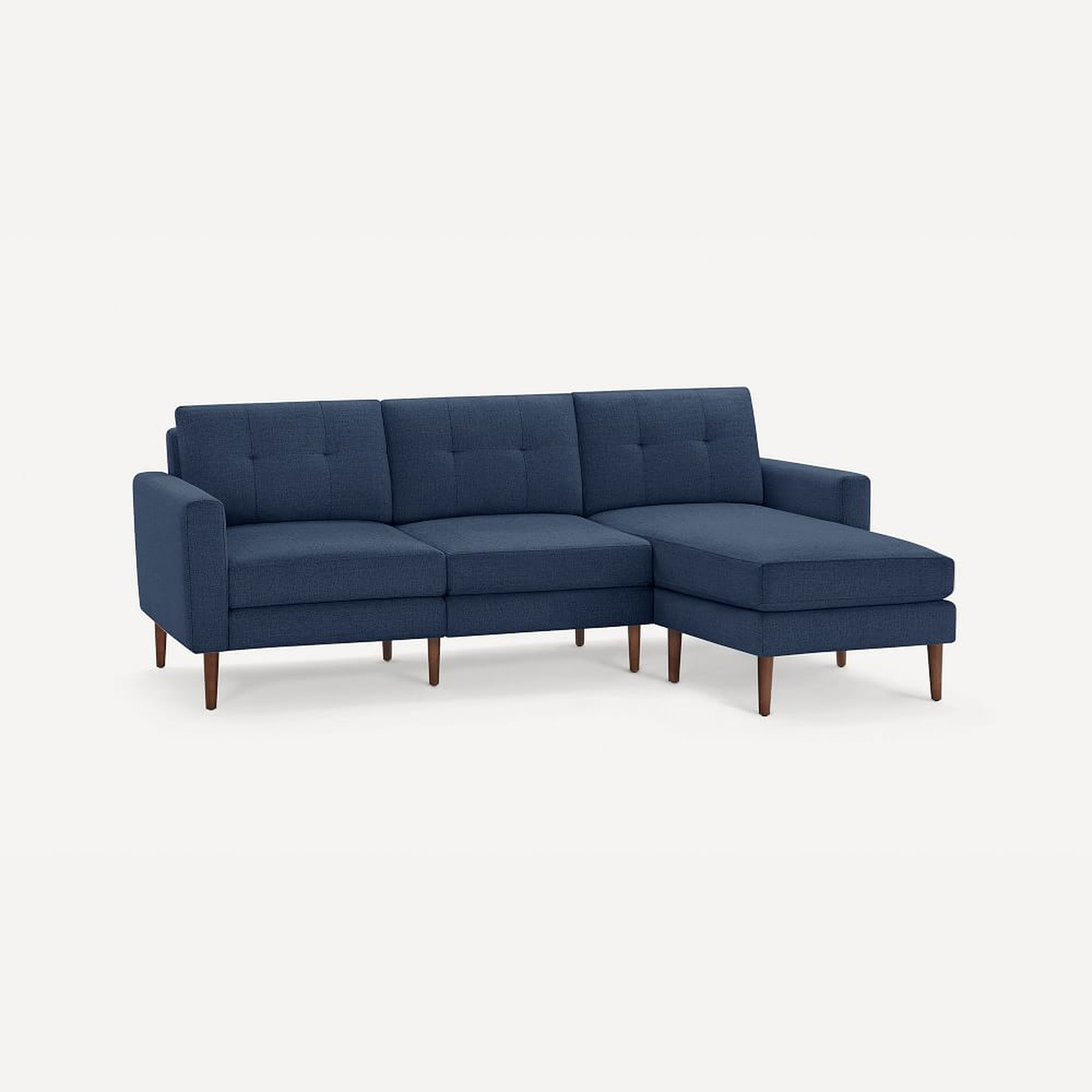 Nomad Block Fabric Sofa with Chaise, Olefin, Navy Blue, Walnut Wood - West Elm