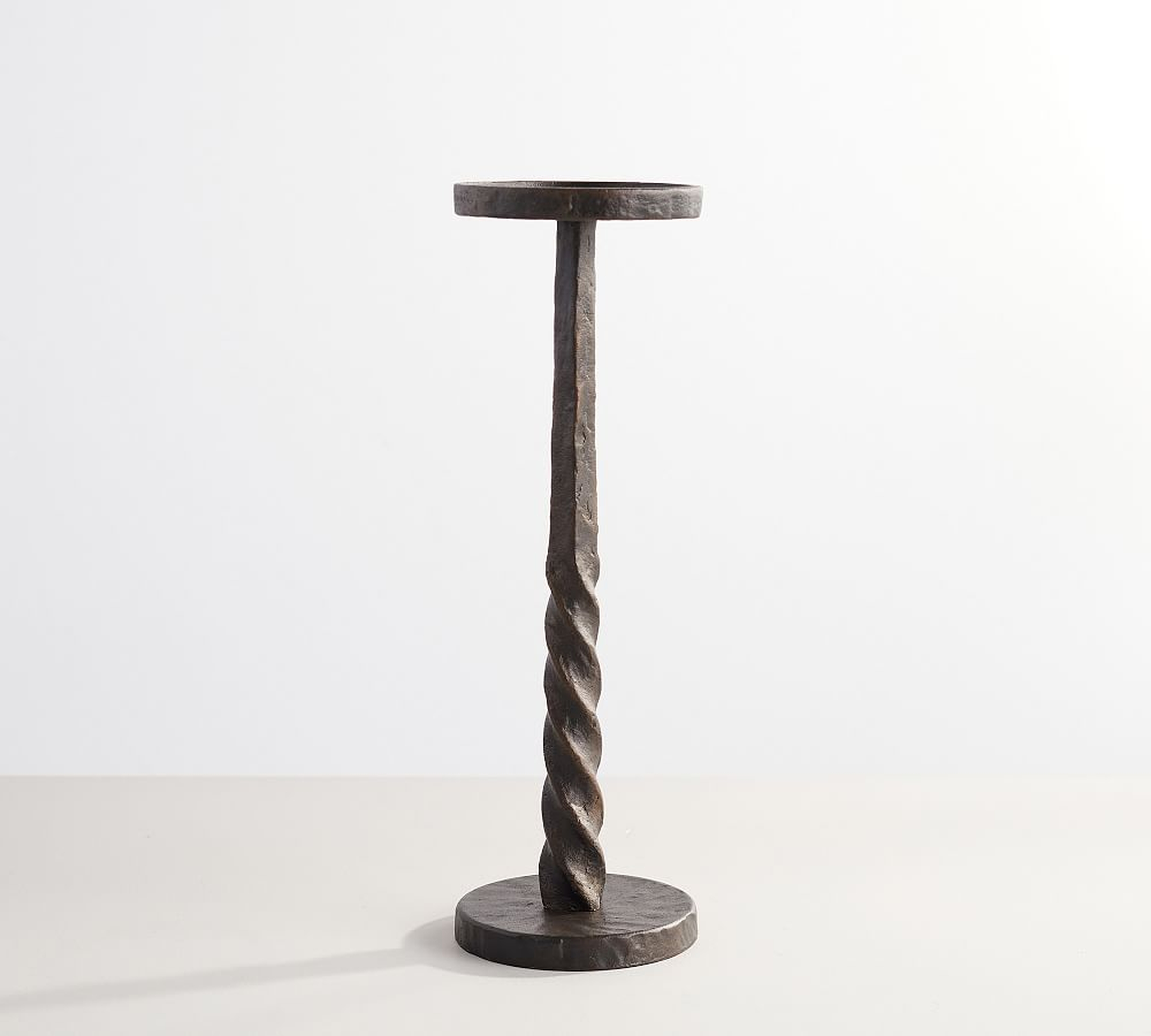 Easton Forged-Iron Pillar Candleholder, Large, 14.25"H - Bronze - Pottery Barn