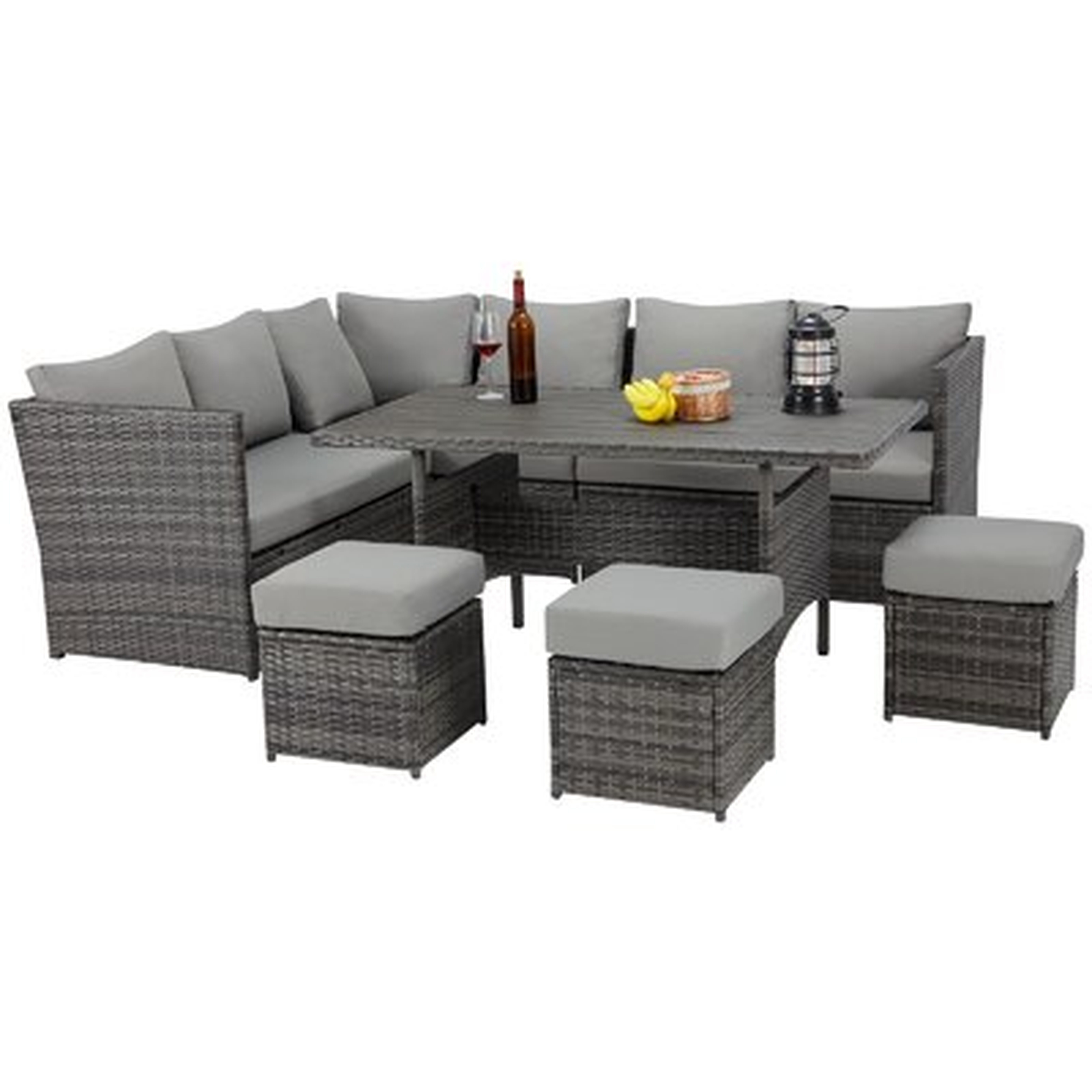 7 Pieces Patio Furniture Set Outdoor Sectional Sofa Conversation Set All Weather Wicker Rattan Couch Dining Table & Chair With Ottoman, Gray - Wayfair