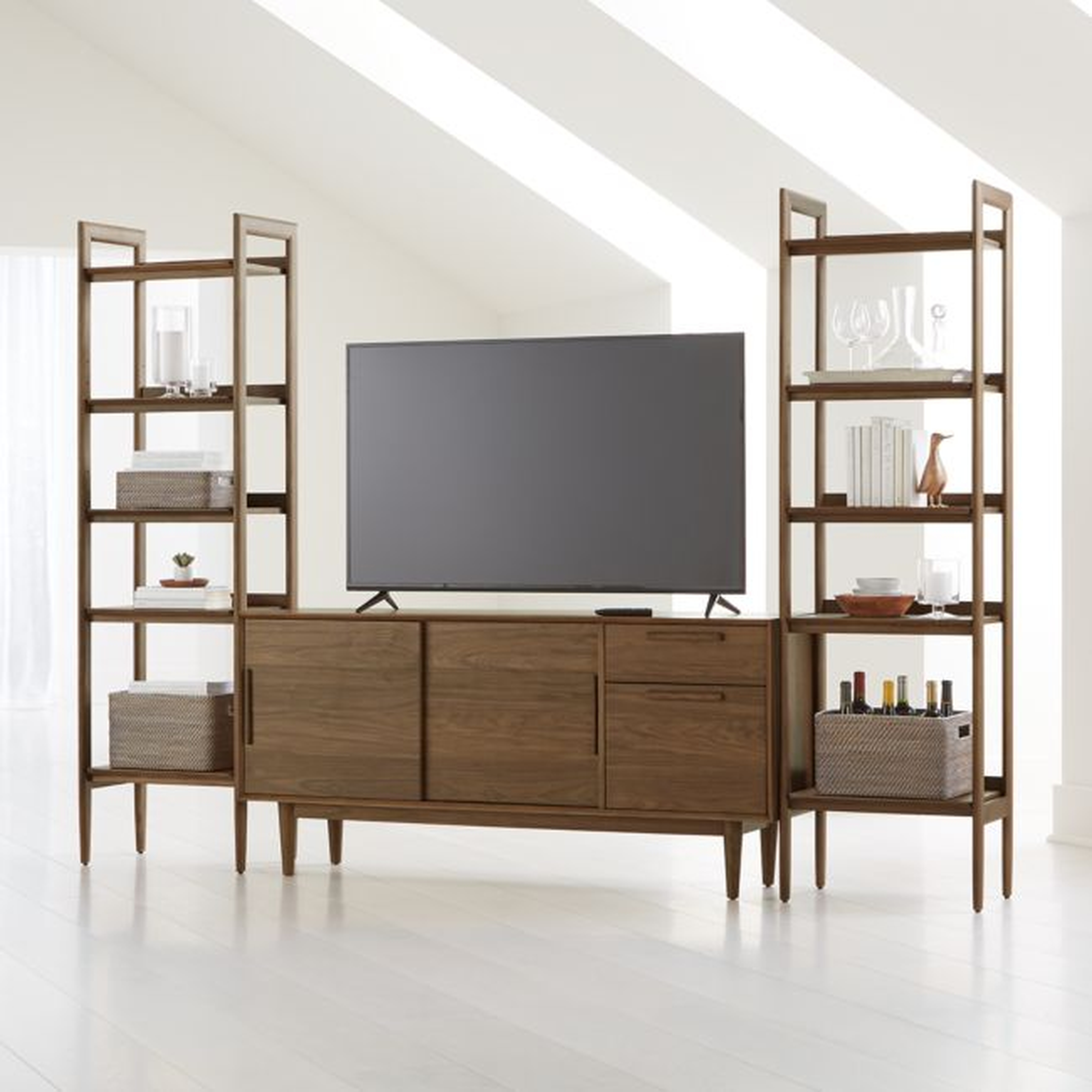 Tate 108.5" Walnut Storage Media Console and Bookshelf Set - Crate and Barrel