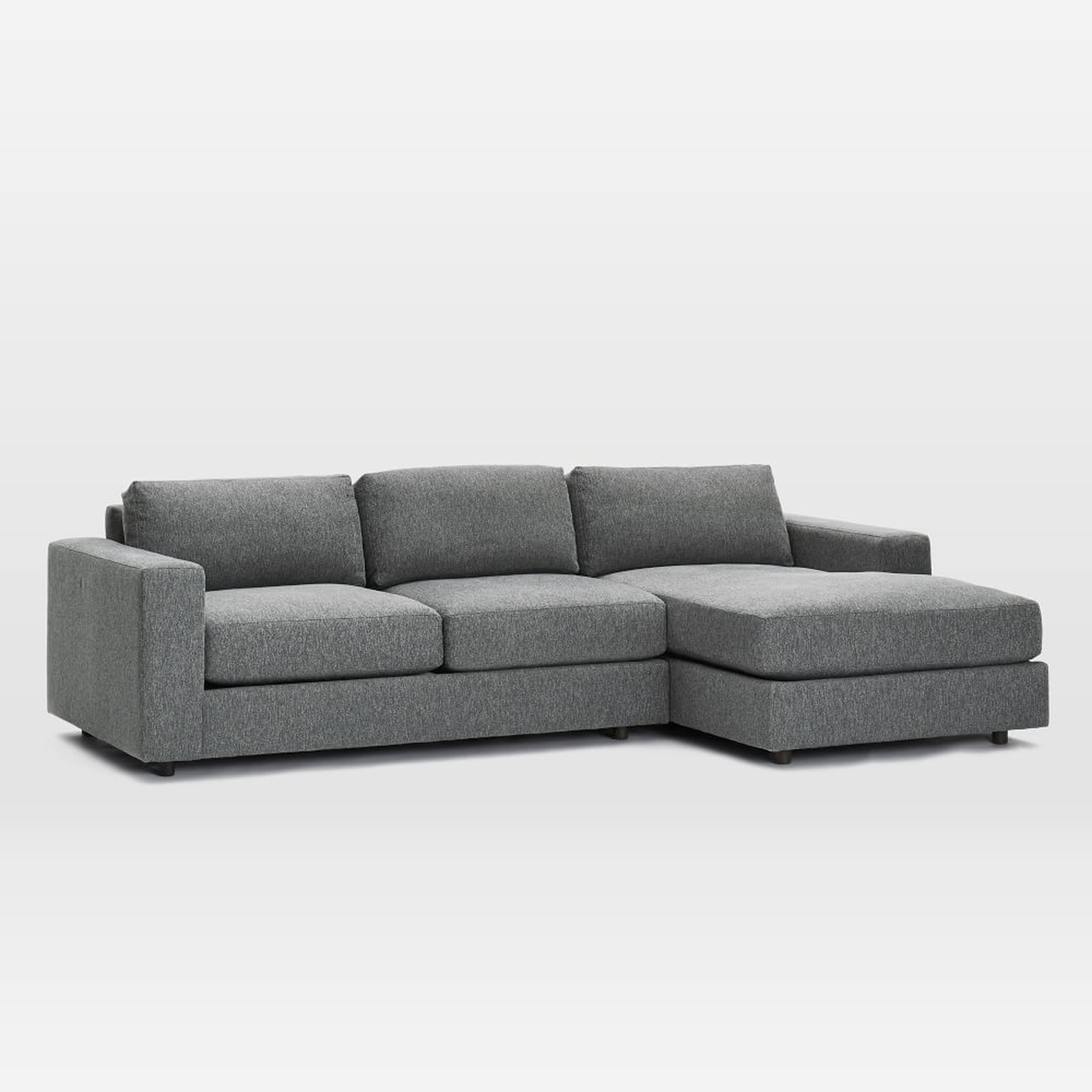 Urban 106" Right 2-Piece Chaise Sectional, Chenille Tweed, Pewter, Down Blend Fill - West Elm