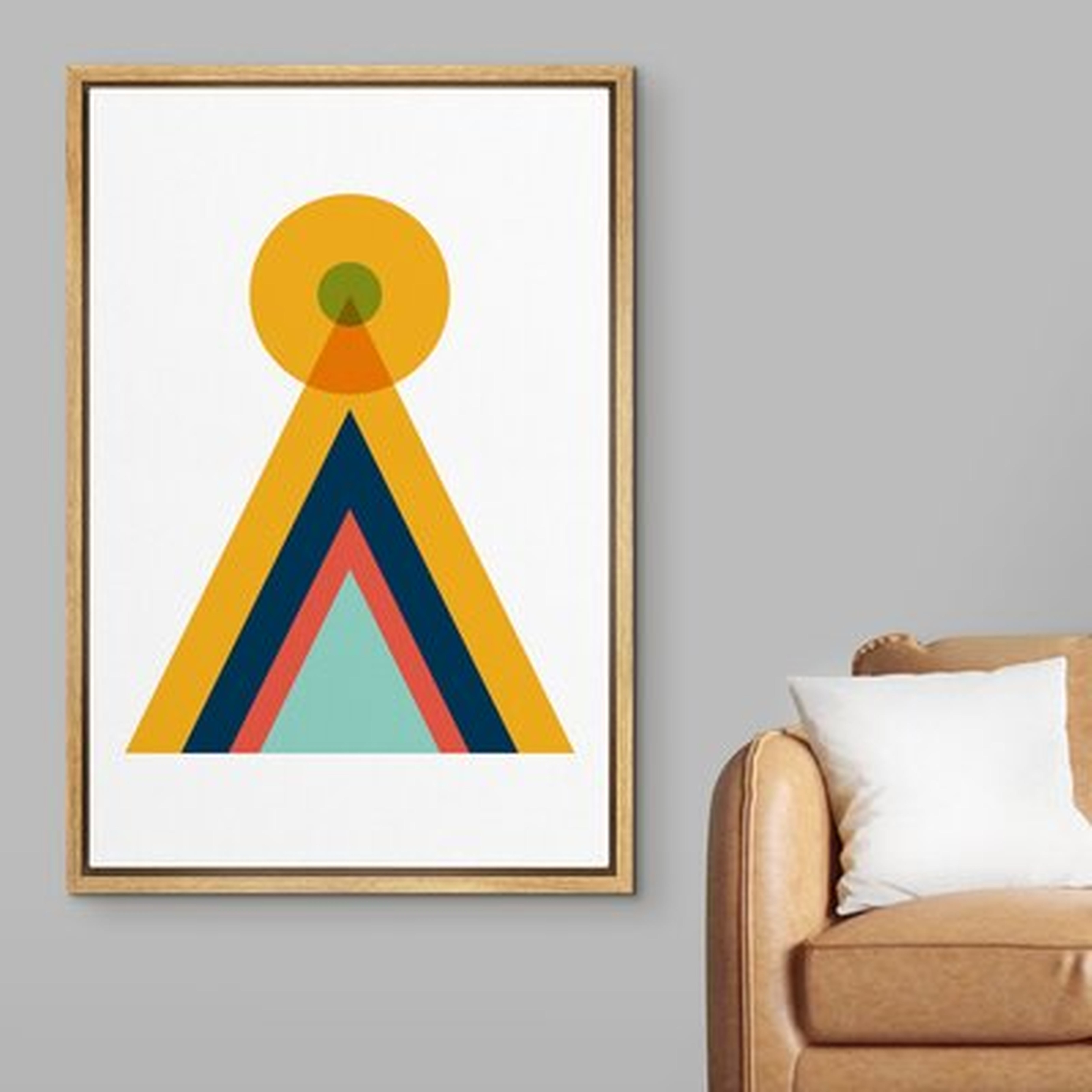 IDEA4WALL Framed Canvas Print Wall Art Multitone Triangle With Yellow Circle Abstract Shapes Illustrations Modern Art Chic Colorful Ultra For Living Room, Bedroom, Office - 24"X36" BLACK - Wayfair