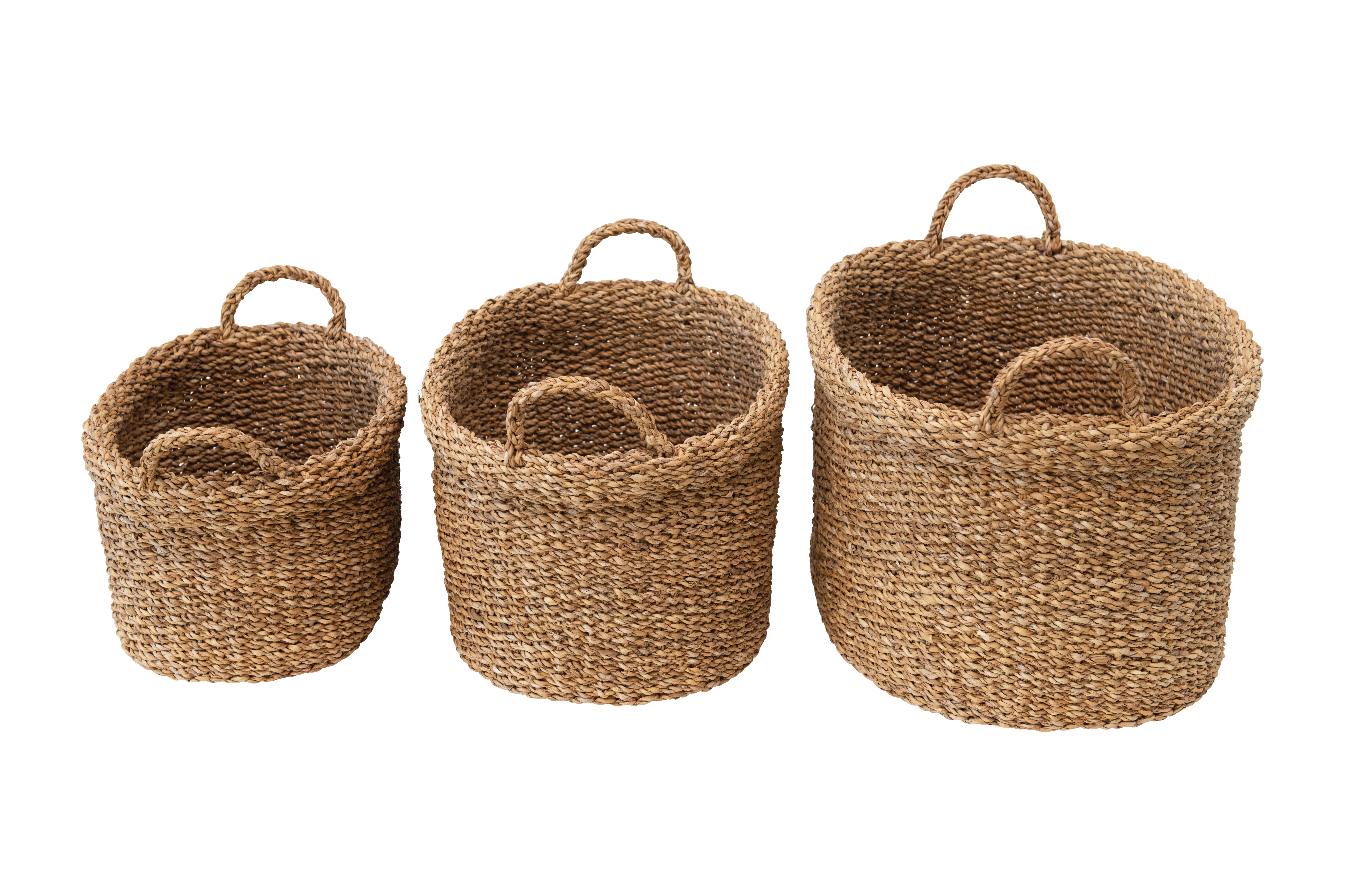 Oval Hand-Woven Seagrass Baskets with Handles, Set of 3 - Creative Co-Op
